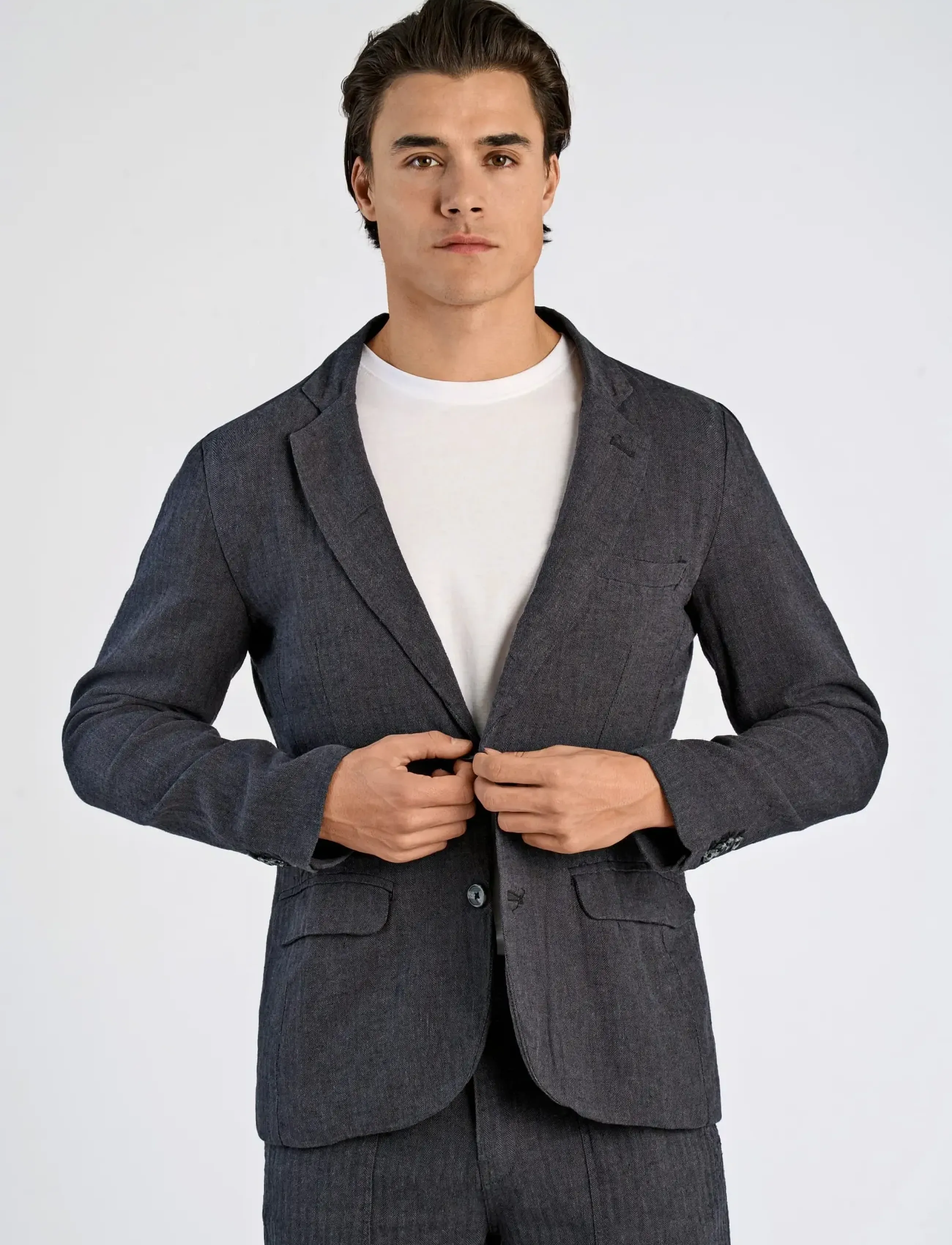 Lindbergh - Cotton linen blazer - enkelknäppta kavajer - black - 3