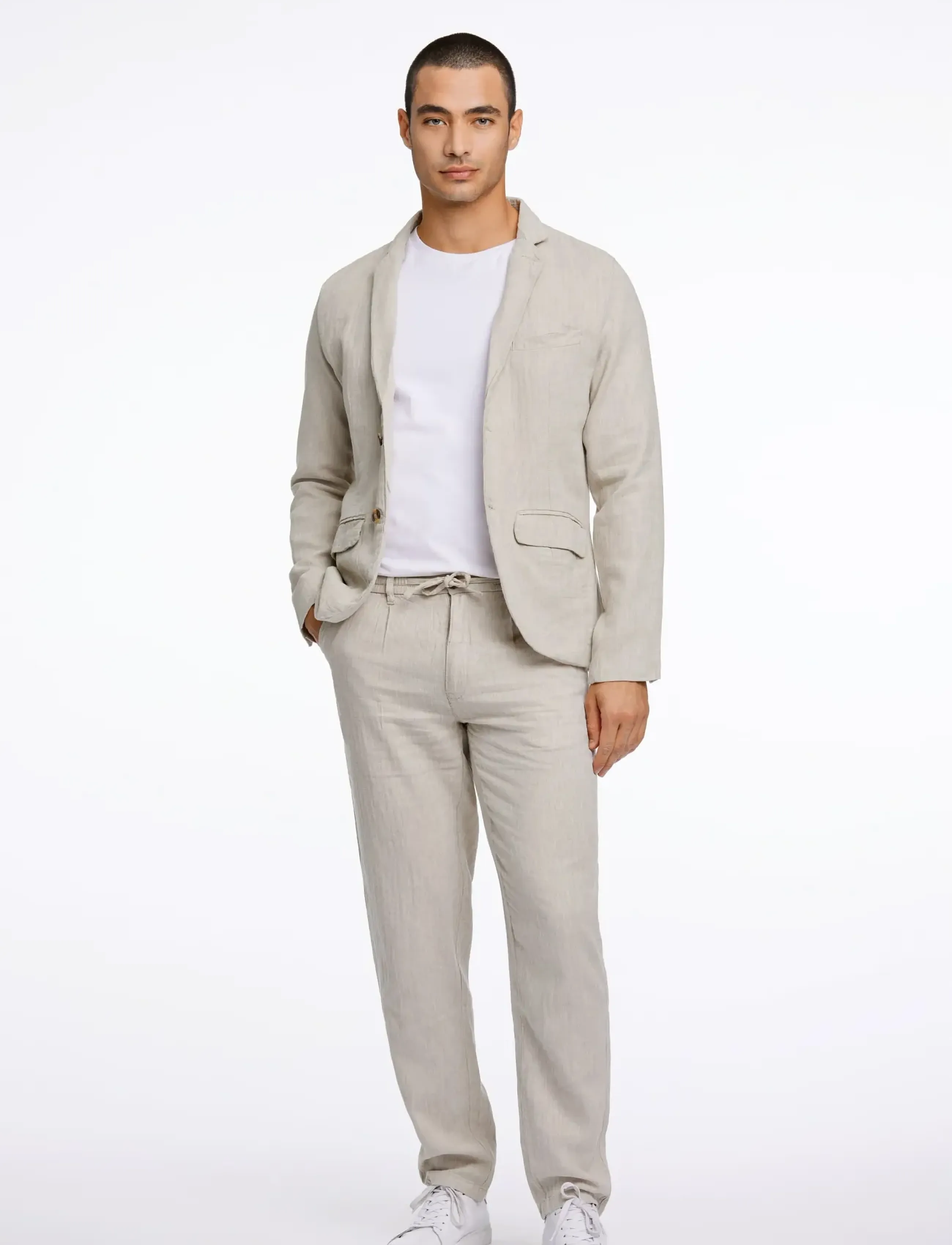 Lindbergh Cotton Linen Blazer, XXL, Beige, Blazere > Enkeltradede Blazere, Herre