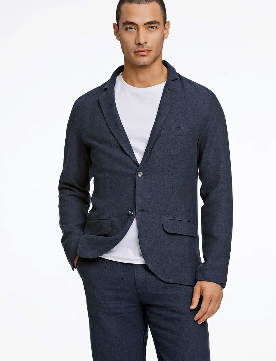 Lindbergh - Cotton linen blazer - enkelknäppta kavajer - navy - 3