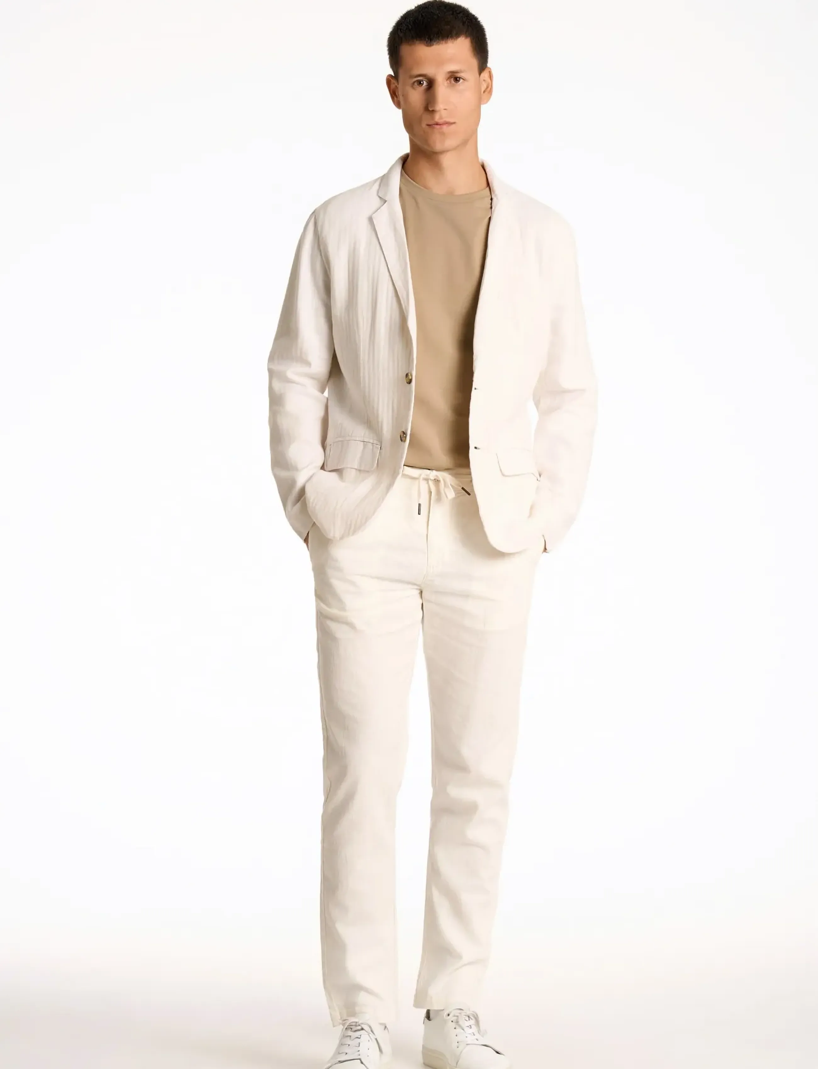 Lindbergh Cotton Linen Blazer, S, White, Blazere > Enkeltradede Blazere, Herre