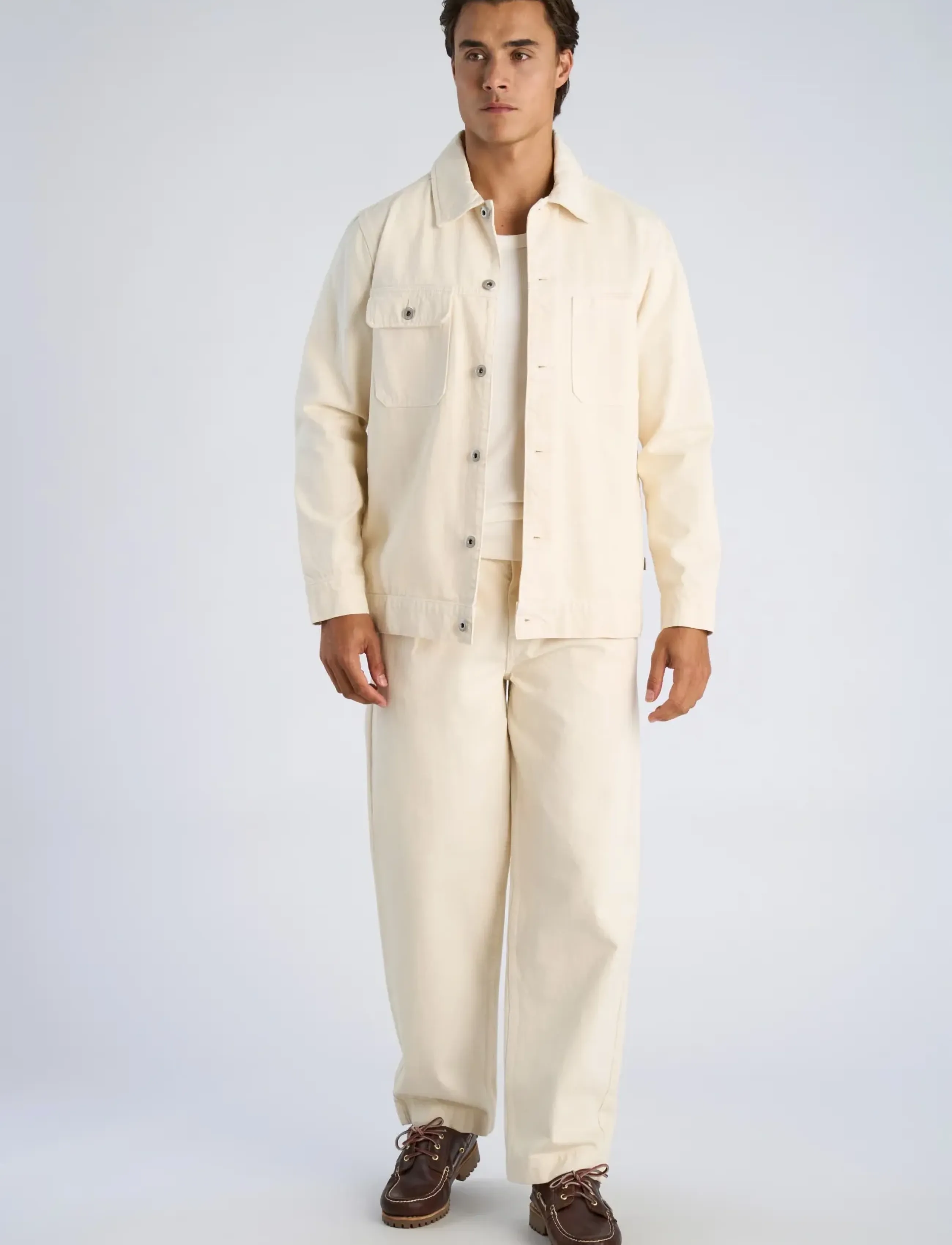 Lindbergh Colored denim overshirt - Overtøj - WHITE DENIM / cream