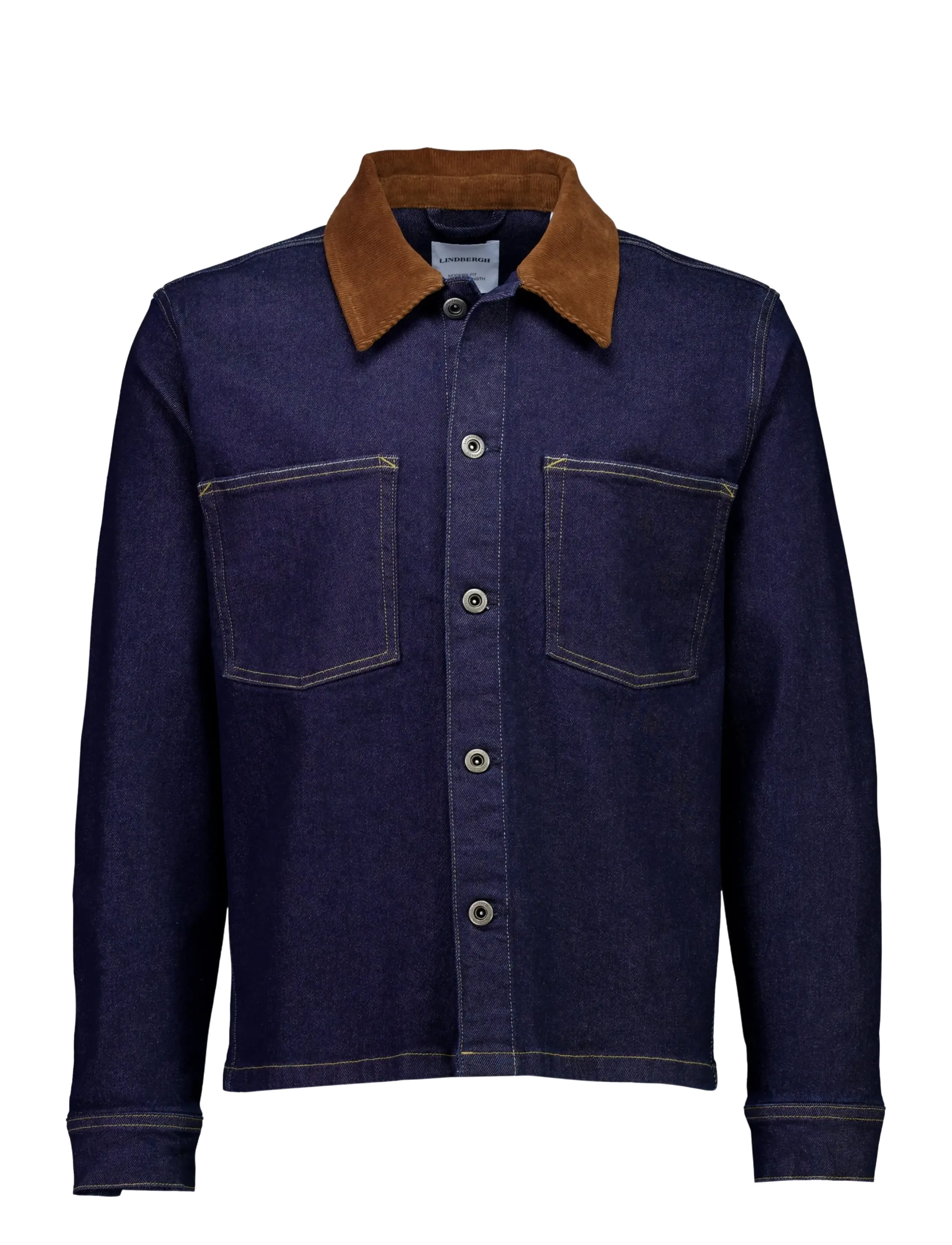 Lindbergh - Corduroy collar overshirt - indigo blue - 1