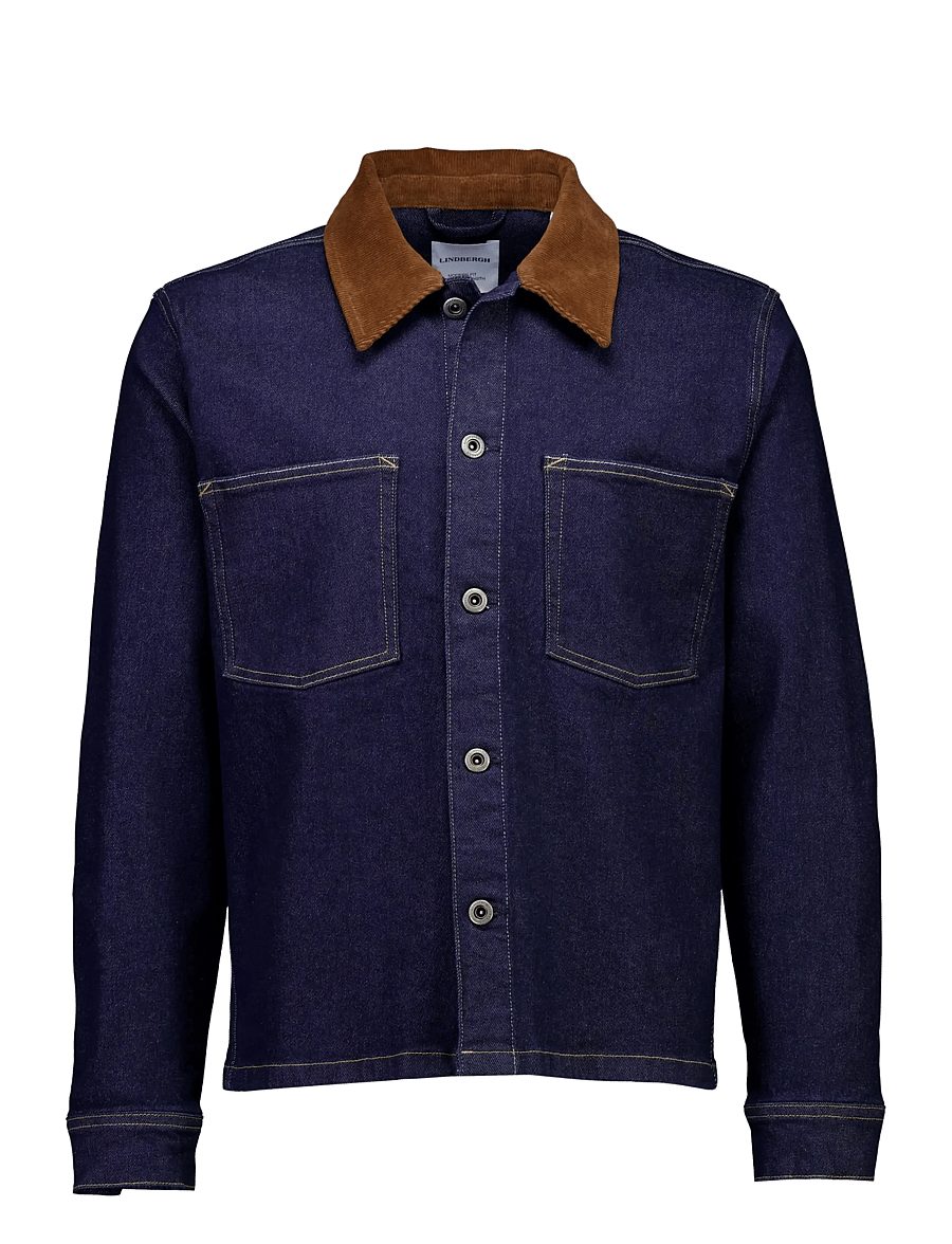 Lindbergh - Corduroy collar overshirt - indigo blue - 1