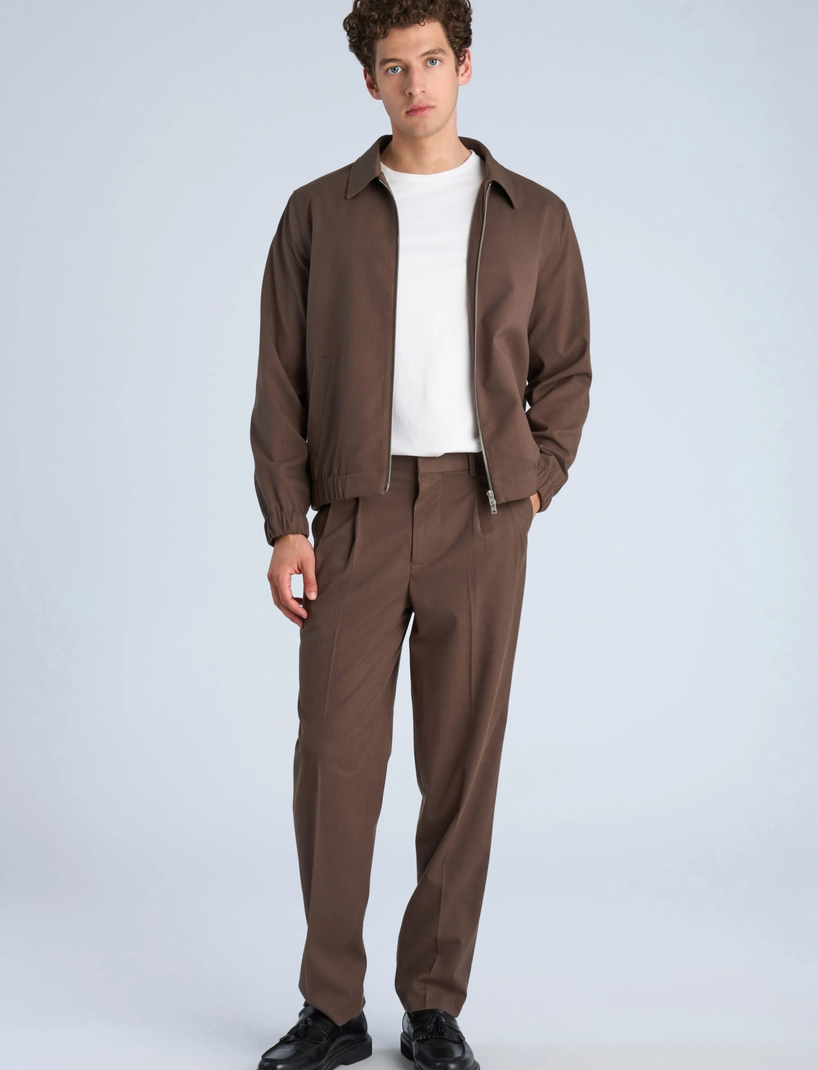 Lindbergh - Lt brushed zip jacket - brown mel - 0