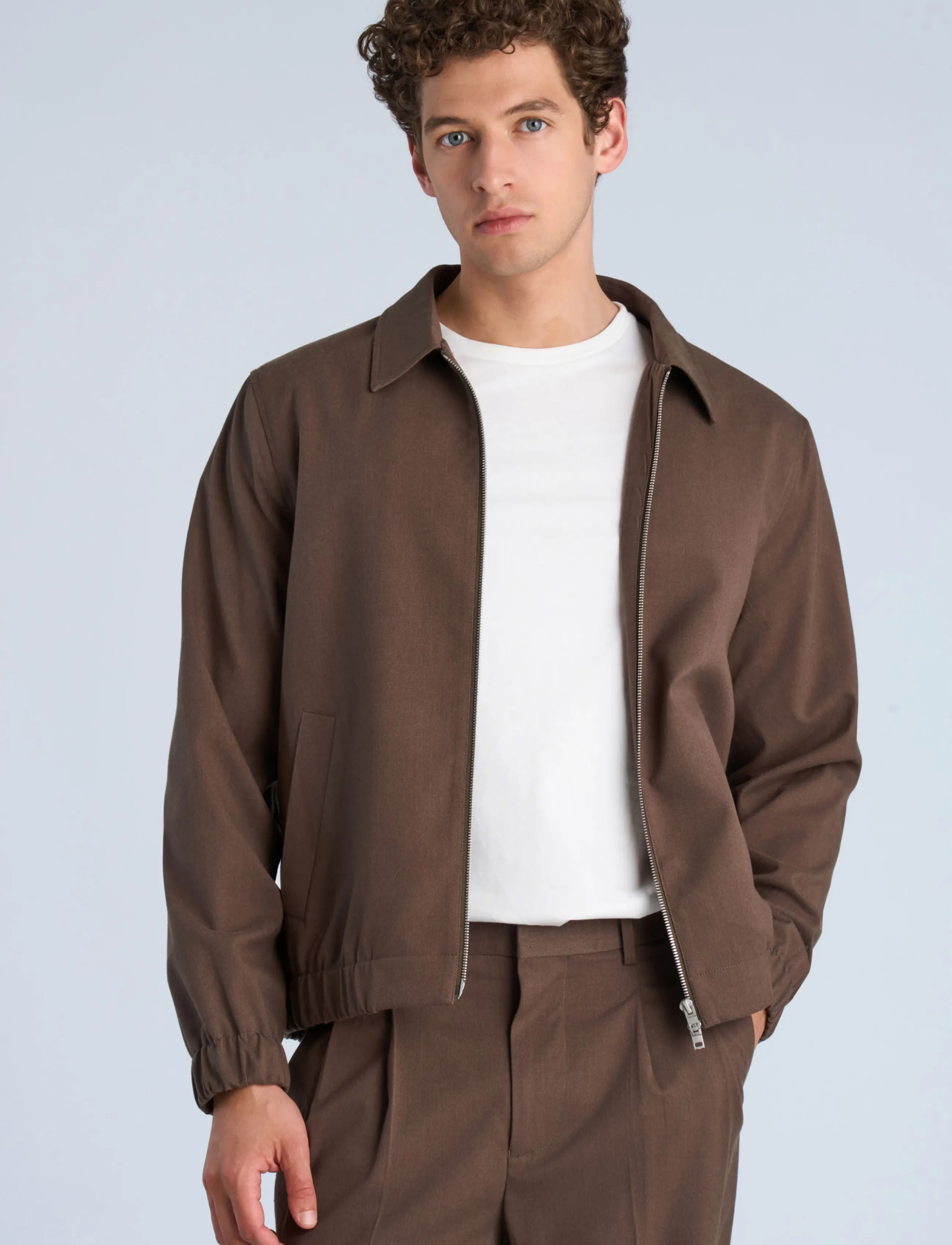 Lindbergh - Lt brushed zip jacket - brown mel - 3
