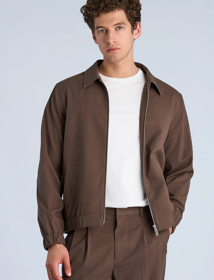 Lindbergh - Lt brushed zip jacket - höstjackor - brown mel - 3