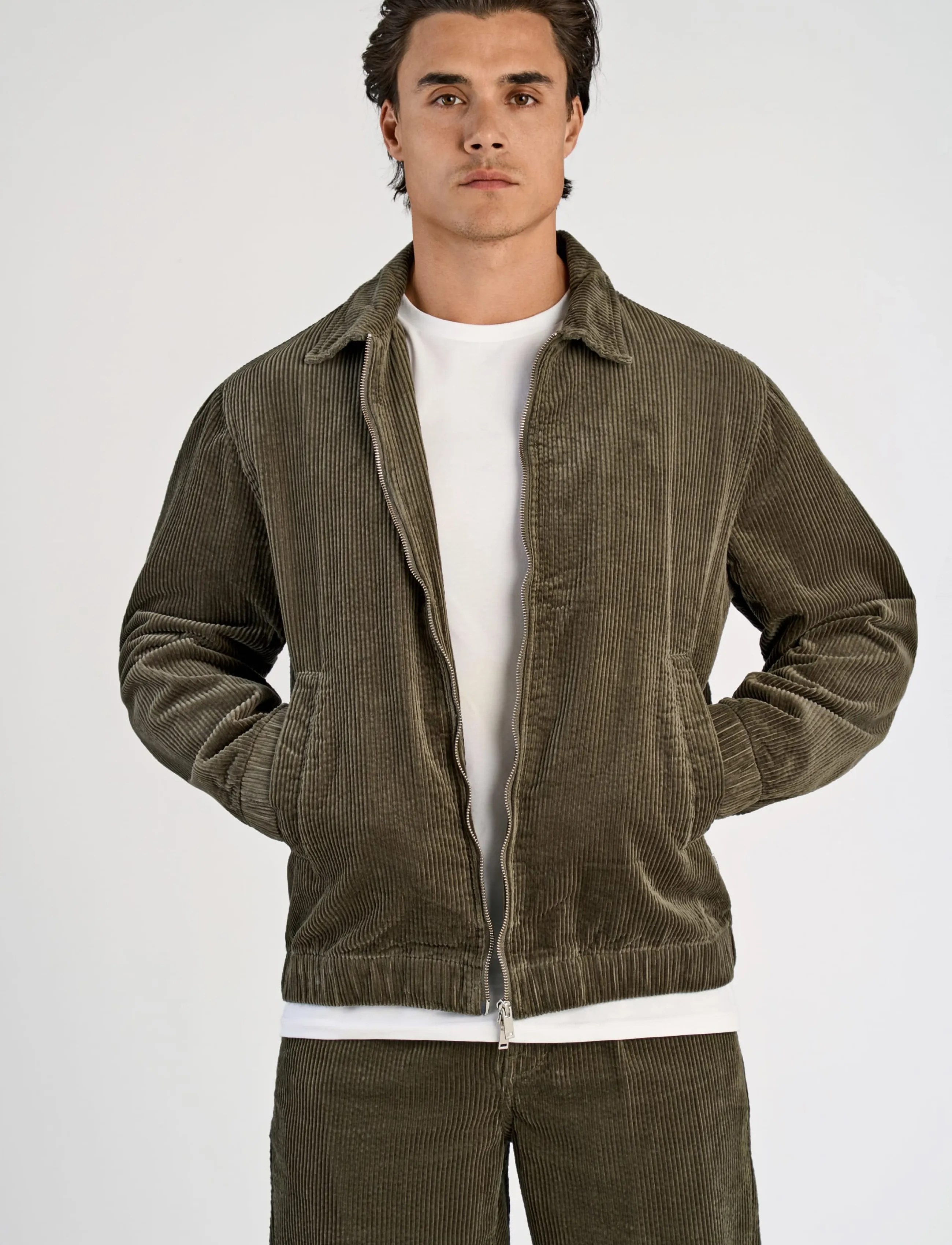 Lindbergh - Seersucker corduroy zip through jacket - höstjackor - dusty army - 3