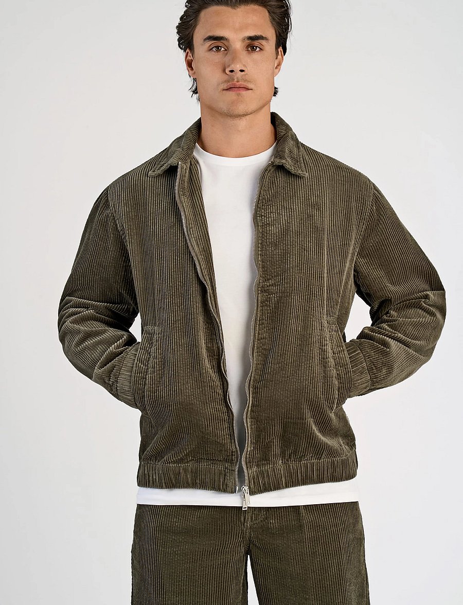 Lindbergh - Seersucker corduroy zip through jacket - höstjackor - dusty army - 3