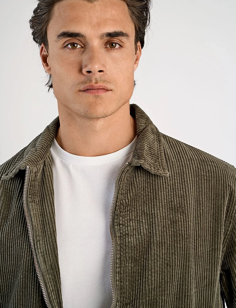 Lindbergh - Seersucker corduroy zip through jacket - höstjackor - dusty army - 5