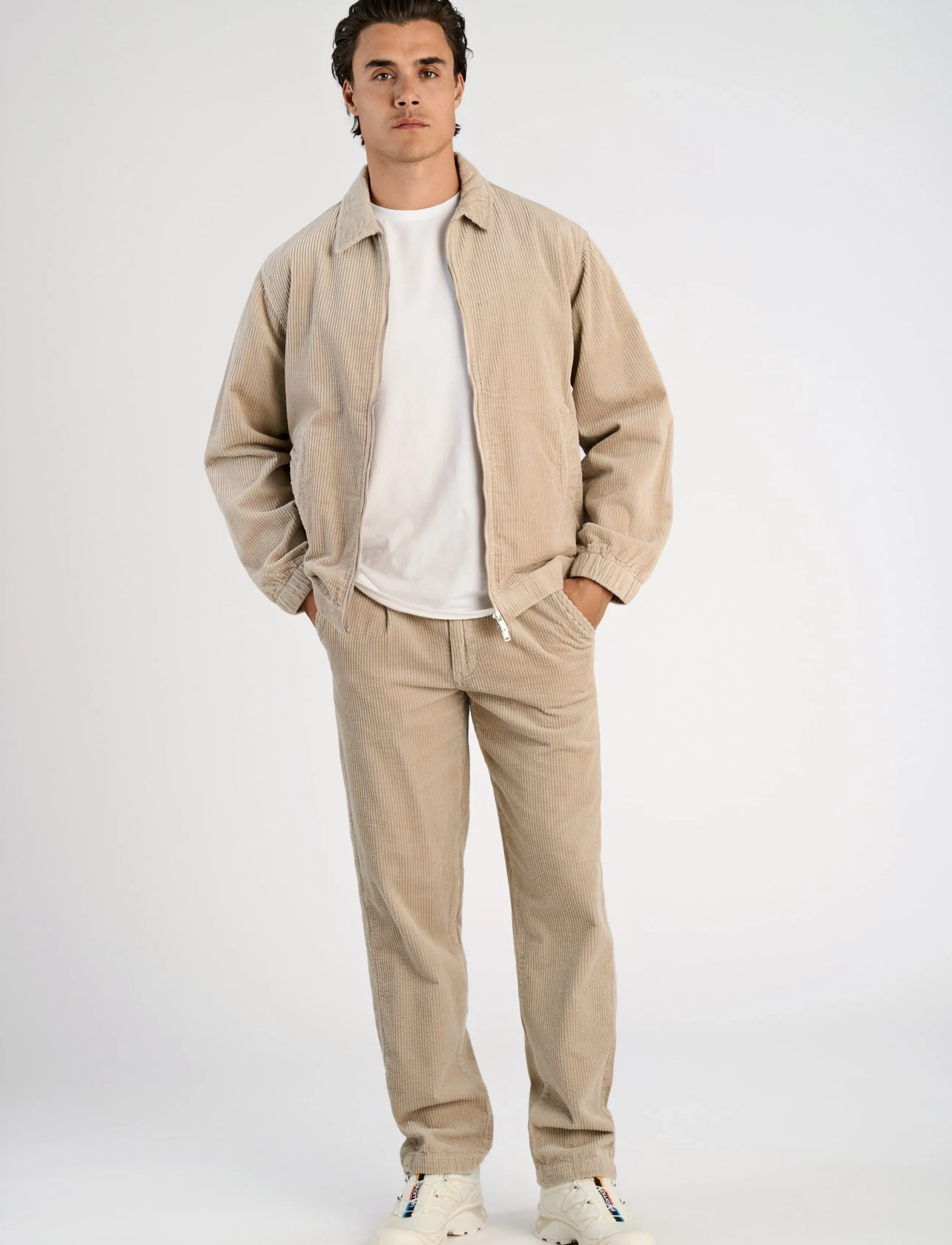 Lindbergh Seersucker corduroy zip through jacket - Jackor - LT STONE / beige