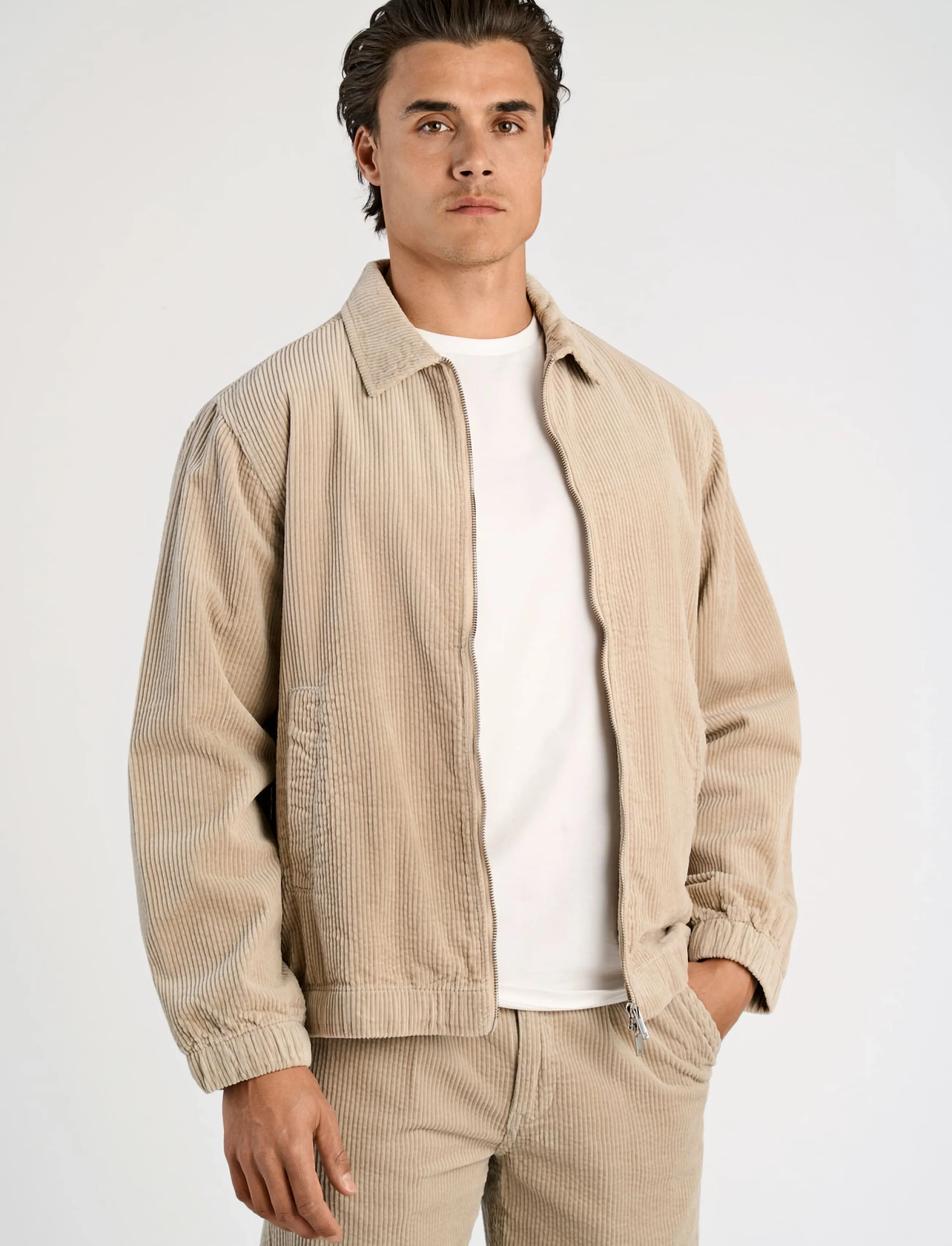 Lindbergh - Seersucker corduroy zip through jacket - höstjackor - lt stone - 3