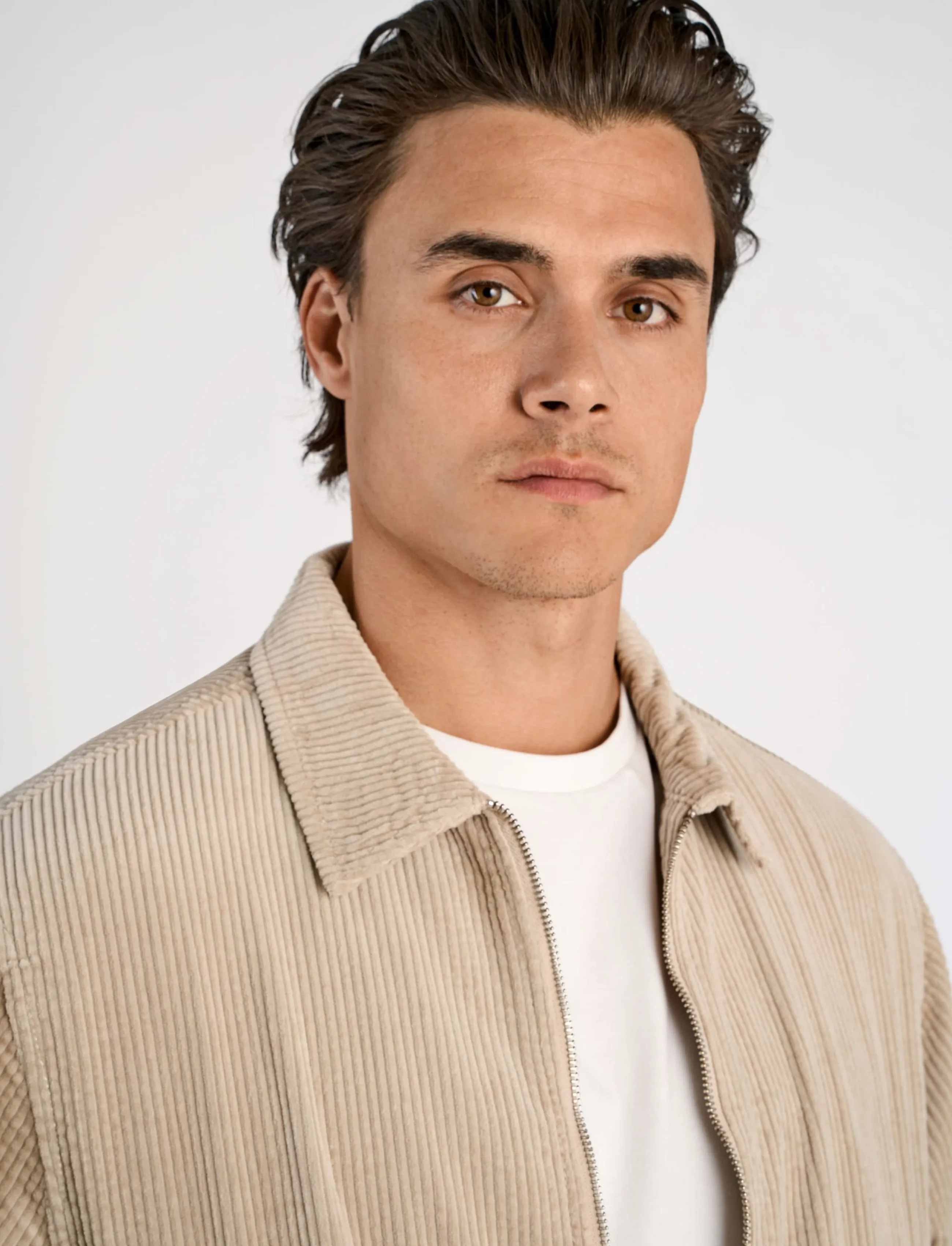 Lindbergh - Seersucker corduroy zip through jacket - höstjackor - lt stone - 5
