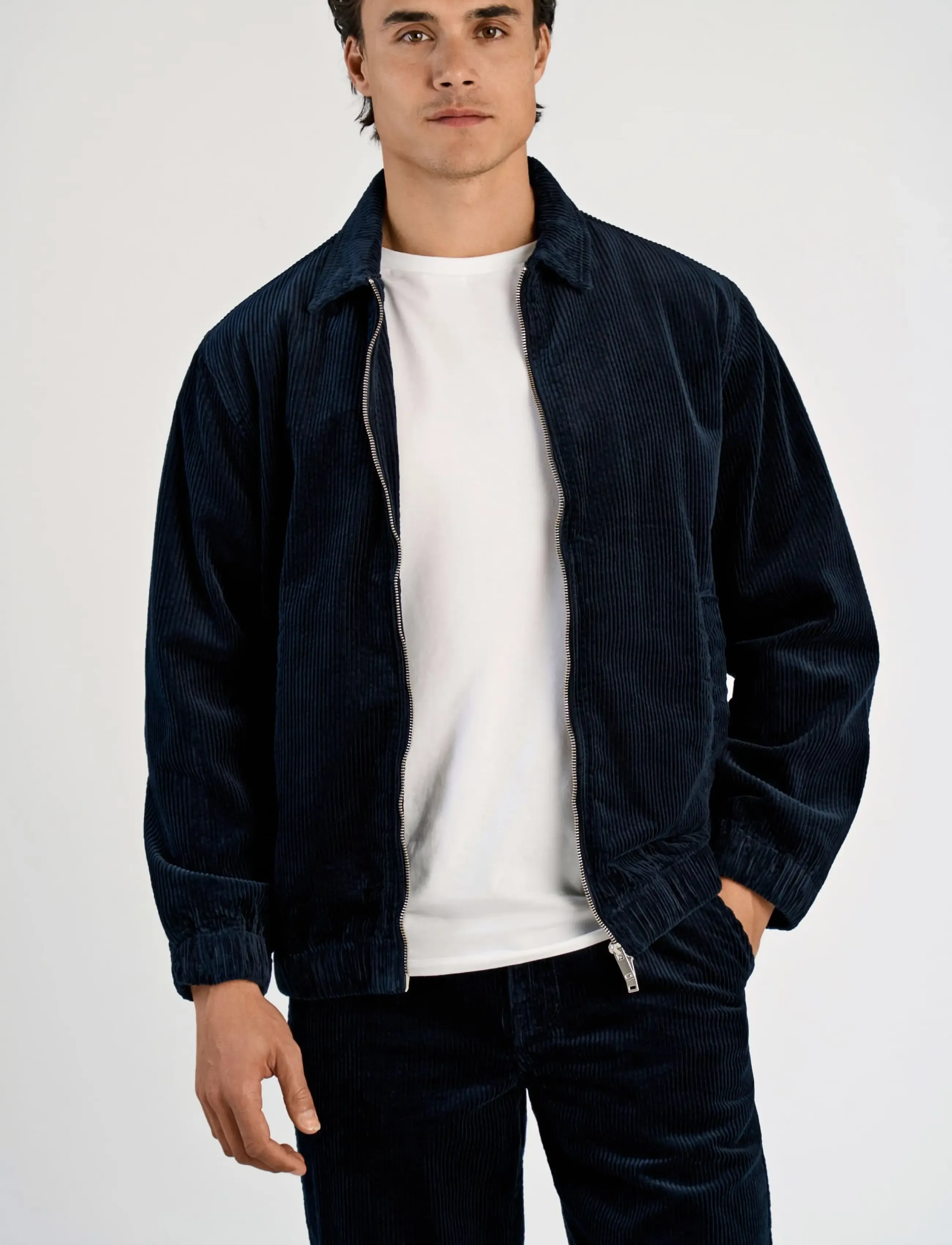 Lindbergh - Seersucker corduroy zip through jacket - höstjackor - navy - 3