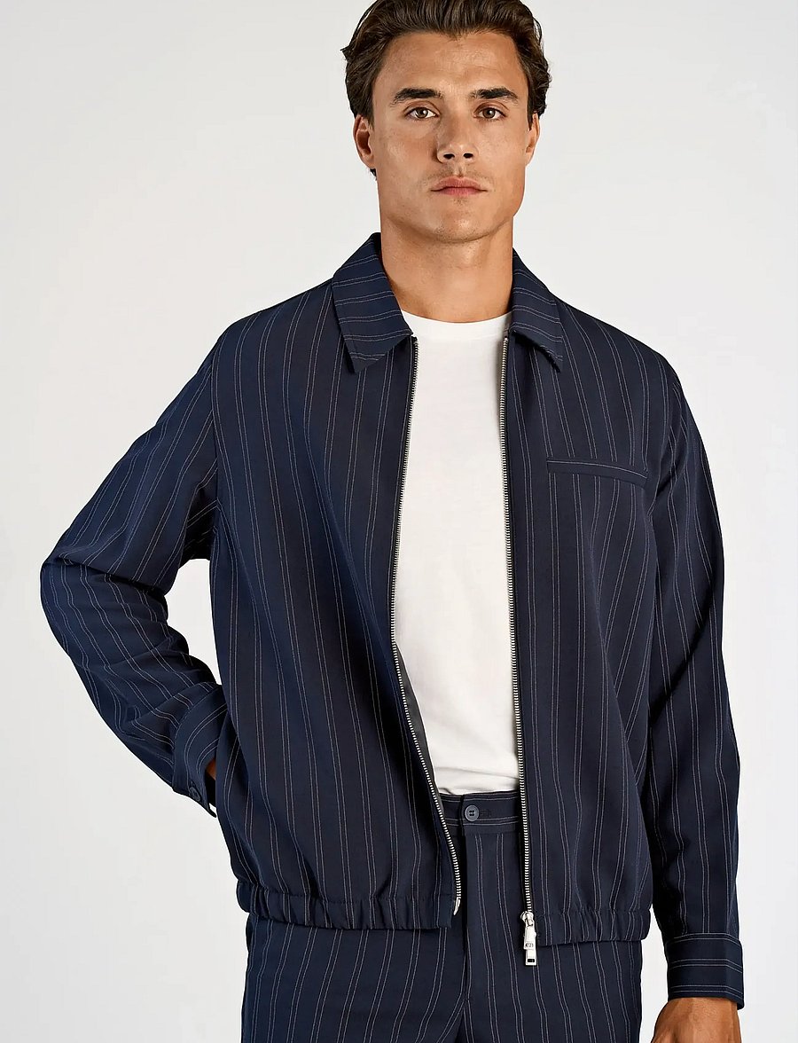 Lindbergh - Superflex pinstriped overshirt - overshirts - navy - 3