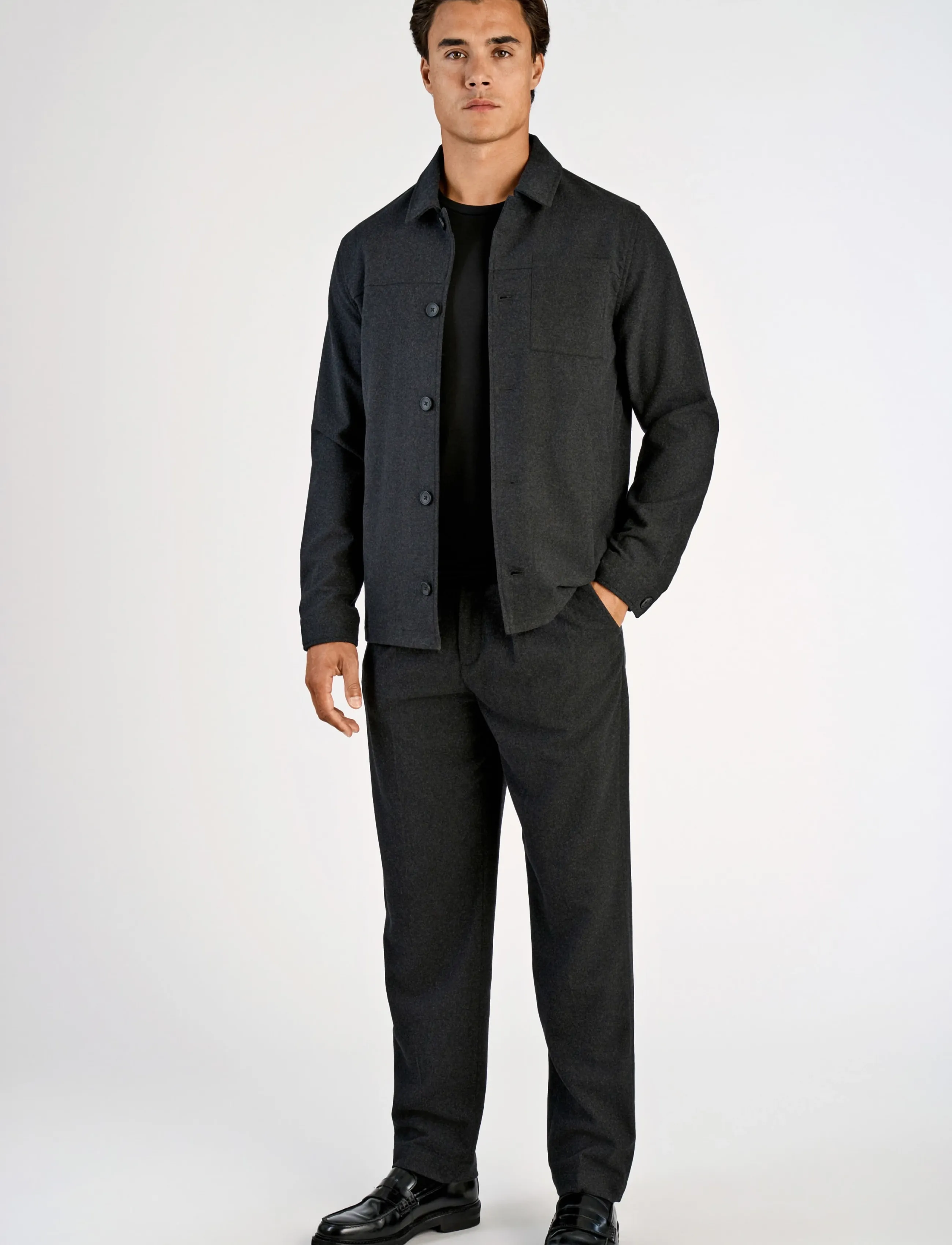 Lindbergh Flannel wool blend cropped length o - Outerwear - BLACK MEL / black