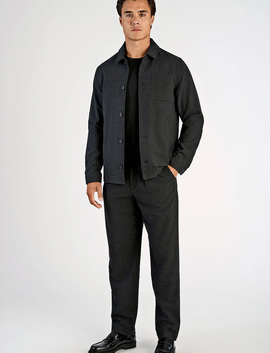 Lindbergh - Flannel wool blend cropped length o - jackets - black mel - 0