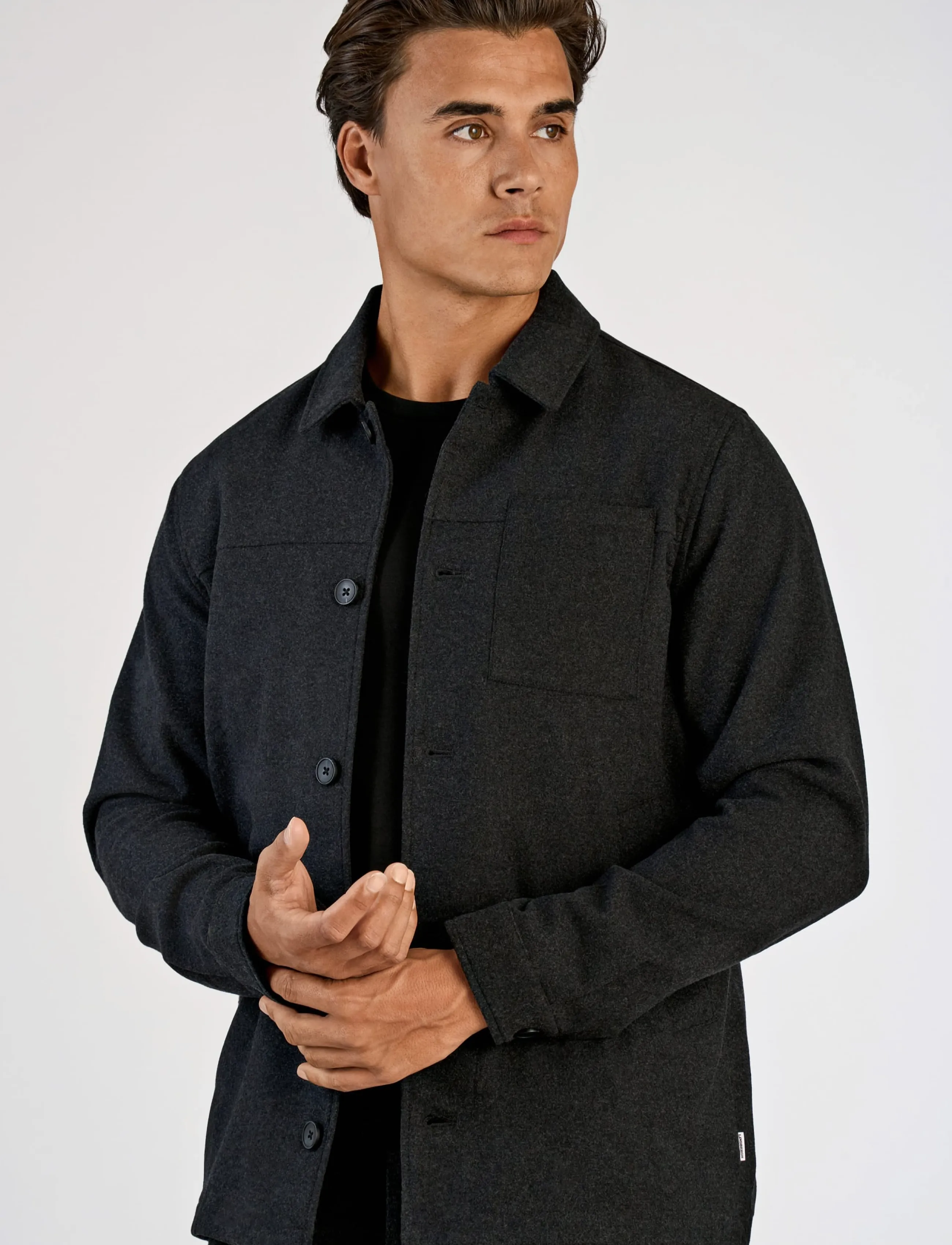 Lindbergh - Flannel wool blend cropped length o - jackets - black mel - 3