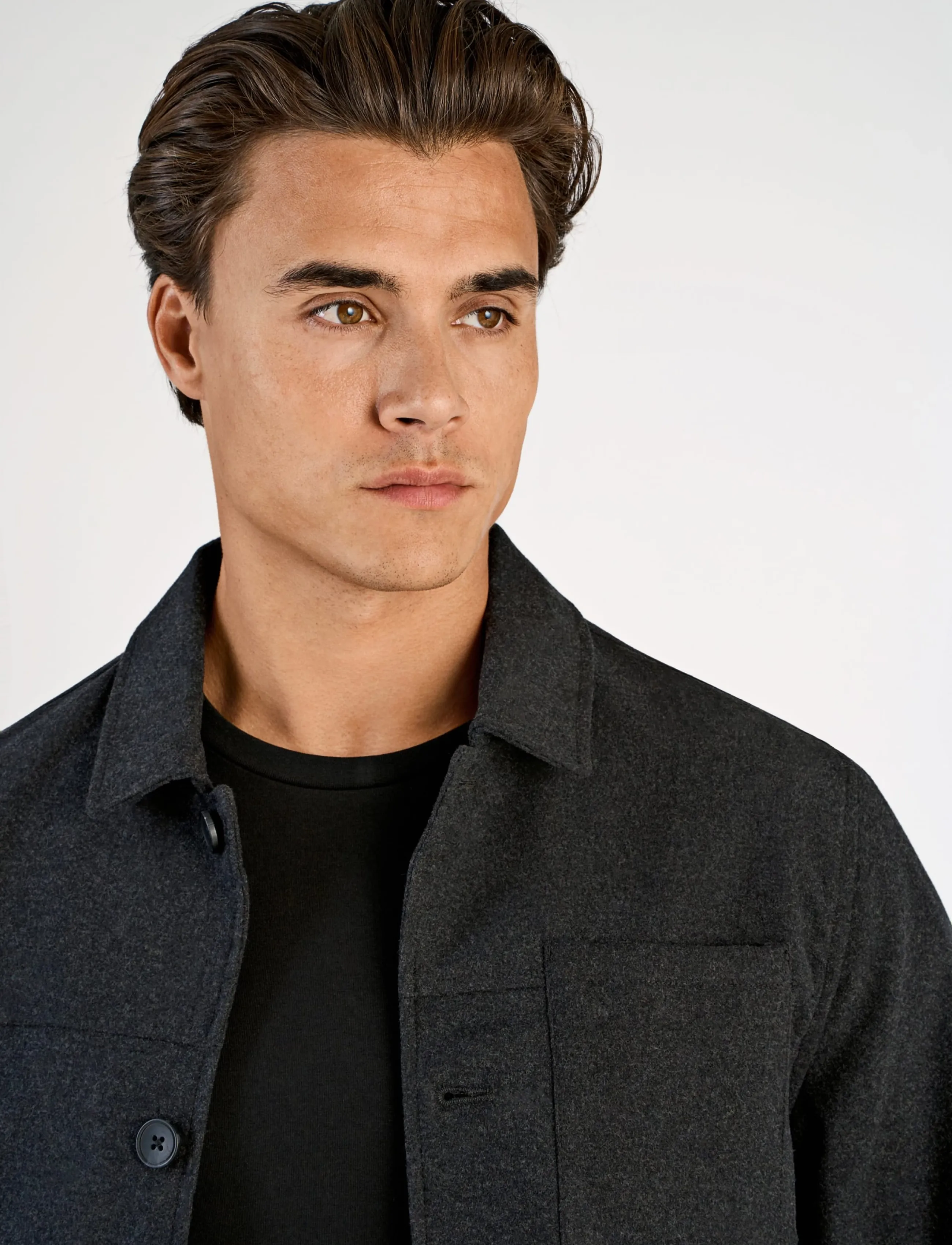 Lindbergh - Flannel wool blend cropped length o - jackets - black mel - 5