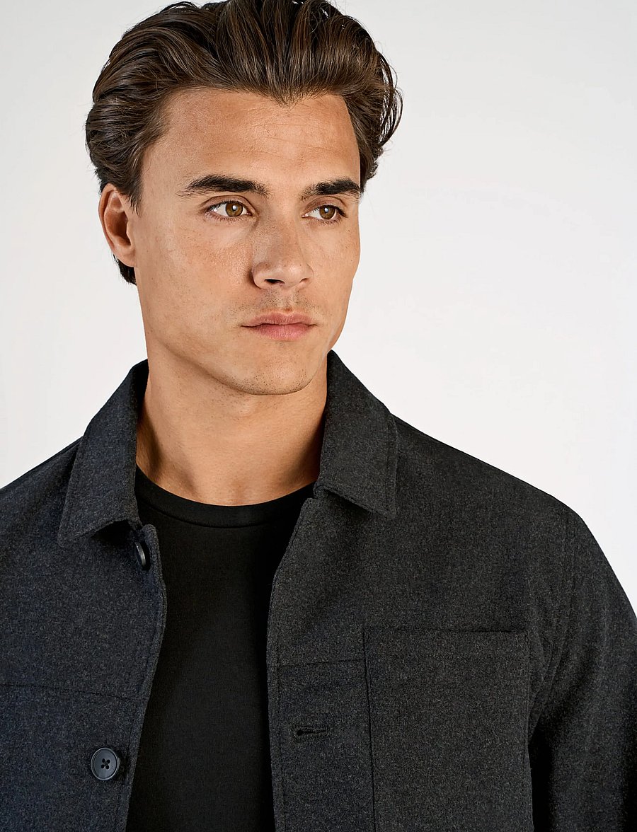 Lindbergh - Flannel wool blend cropped length o - jackets - black mel - 5