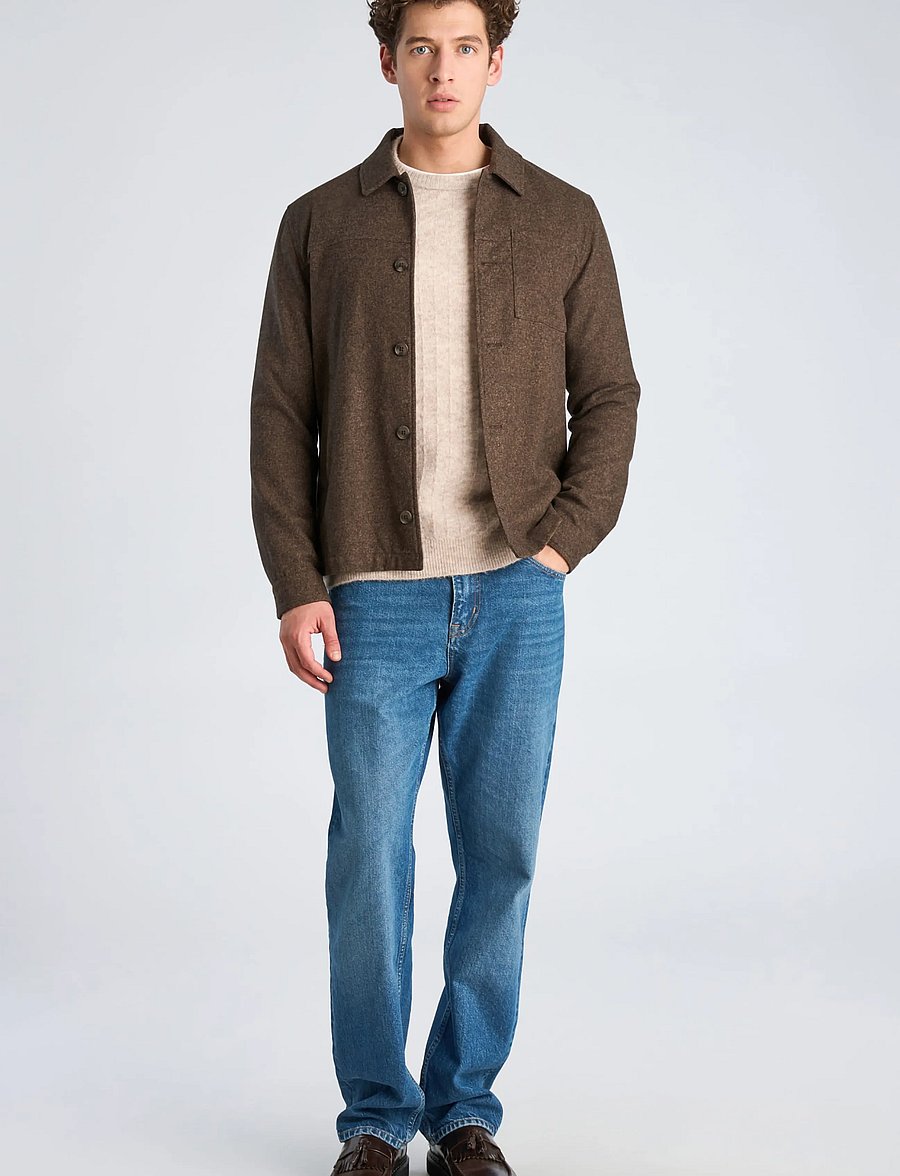 Lindbergh - Flannel wool blend cropped length o - jackets - brown mel - 0