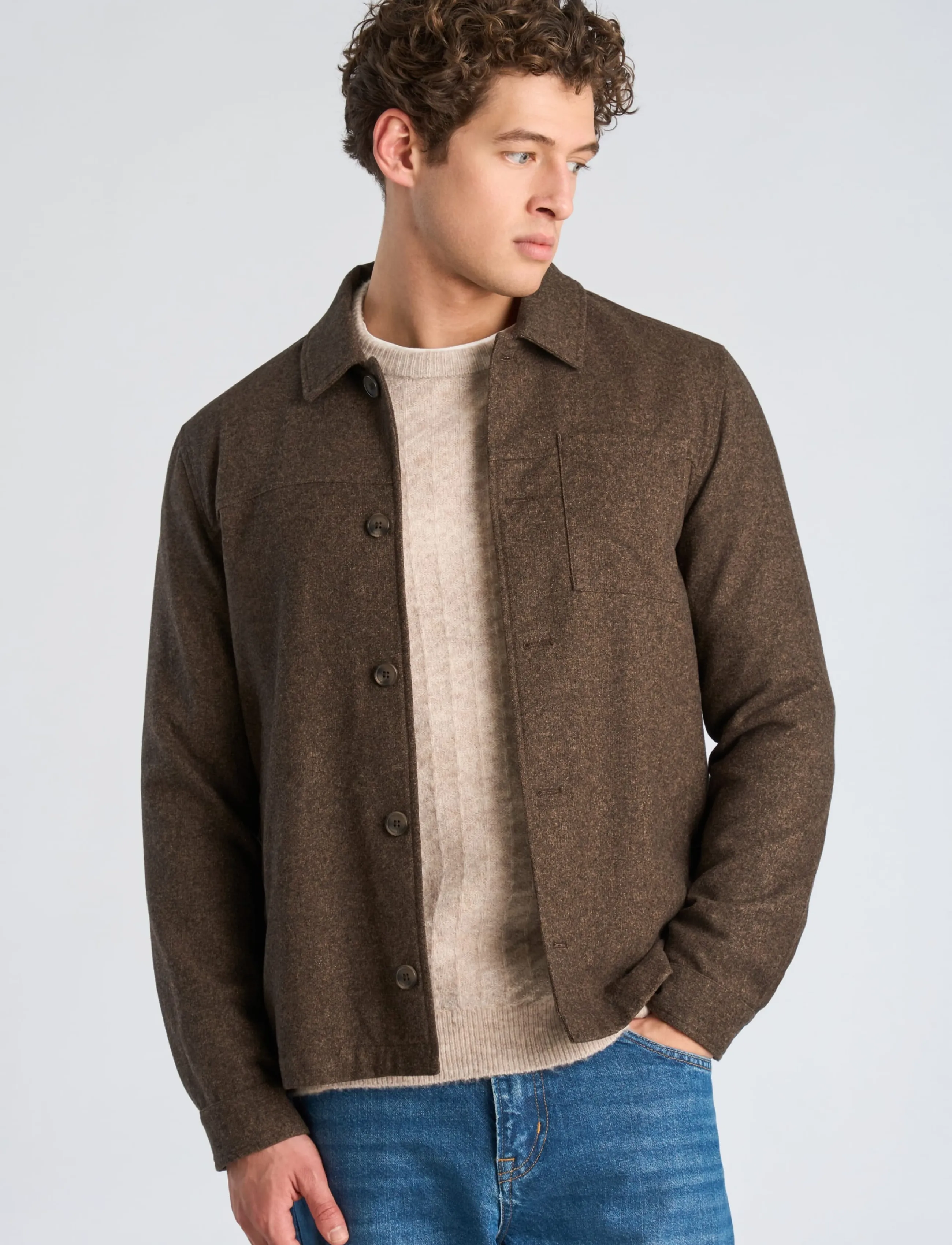 Lindbergh - Flannel wool blend cropped length o - jackets - brown mel - 3