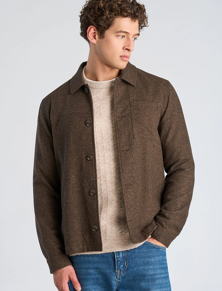 Lindbergh - Flannel wool blend cropped length o - jackets - brown mel - 3