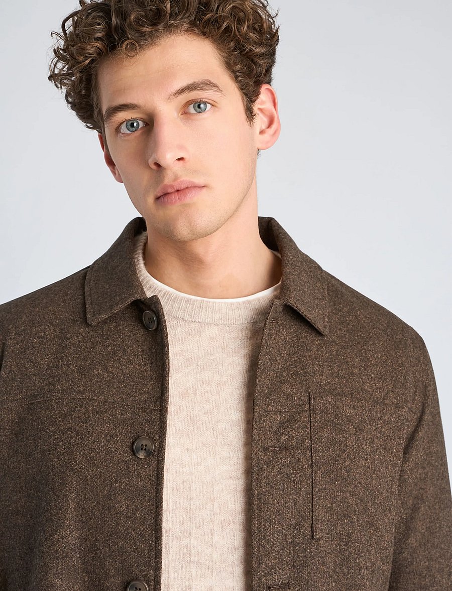 Lindbergh - Flannel wool blend cropped length o - jackets - brown mel - 5