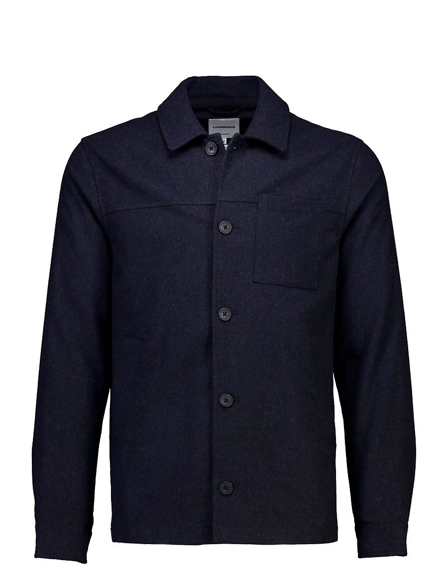 Lindbergh - Flannel wool blend cropped length o - jackets - dk blue mel - 1