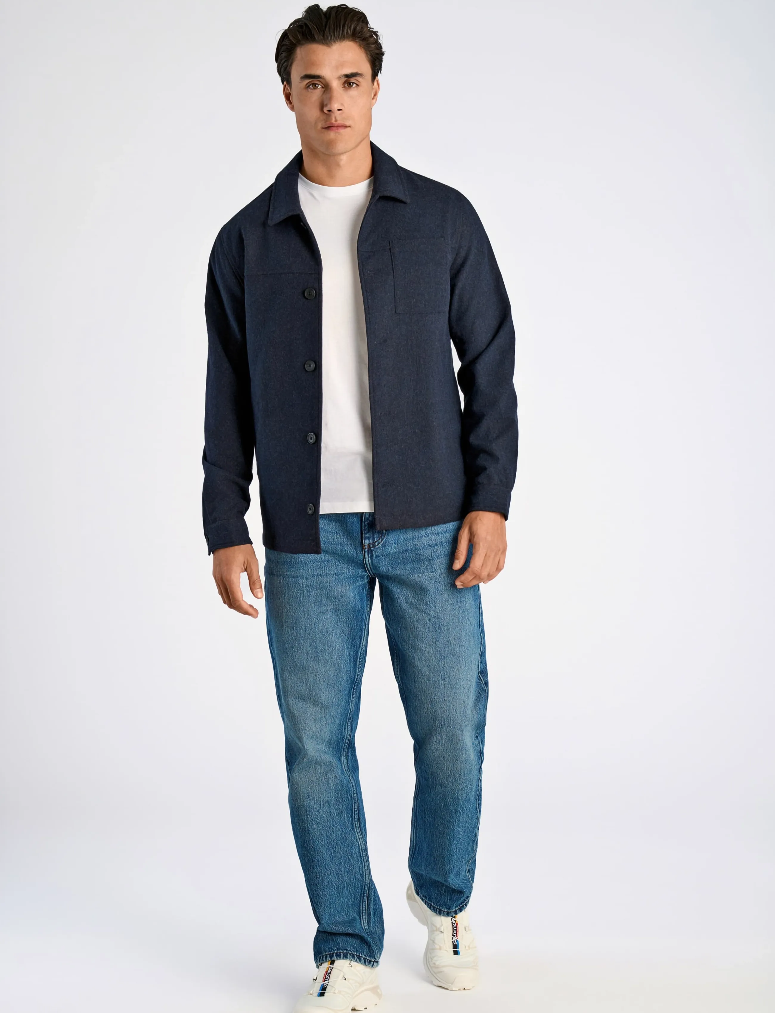 Lindbergh Flannel wool blend cropped length o - Jackets - DK BLUE MEL / navy