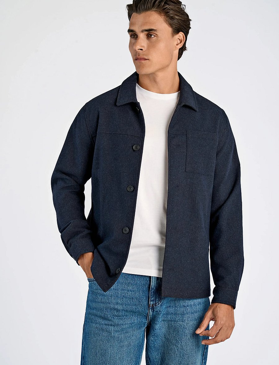 Lindbergh - Flannel wool blend cropped length o - jackets - dk blue mel - 3