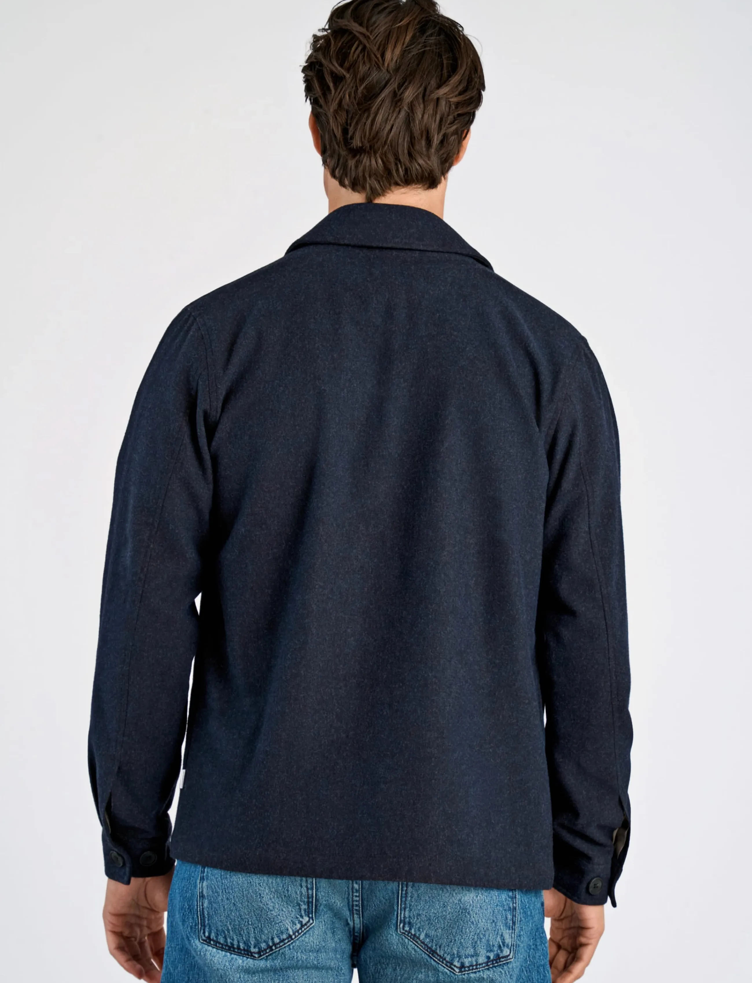 Lindbergh - Flannel wool blend cropped length o - jackets - dk blue mel - 4