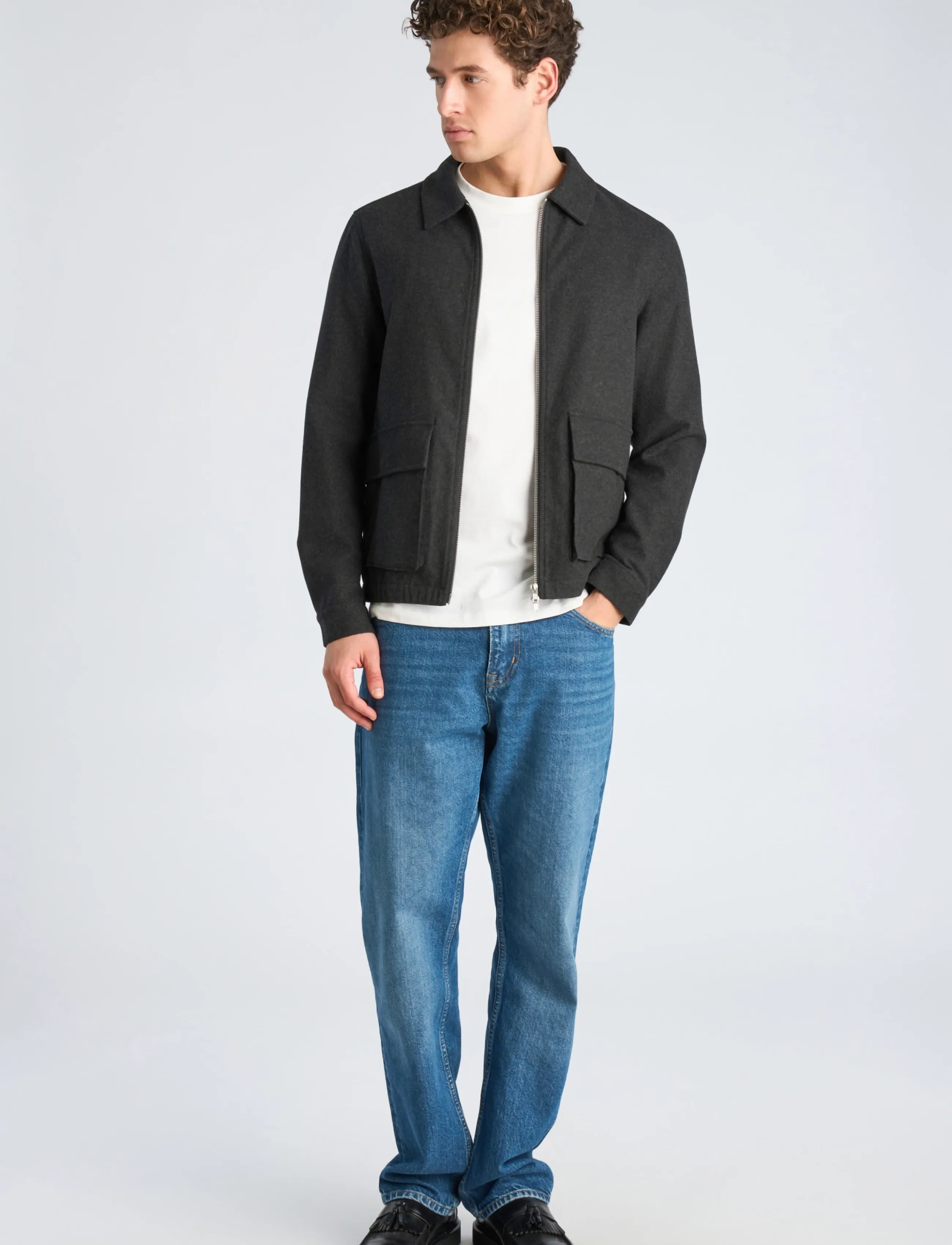 Lindbergh Flannel wool blend cropped length o - Outerwear - BLACK MEL / black