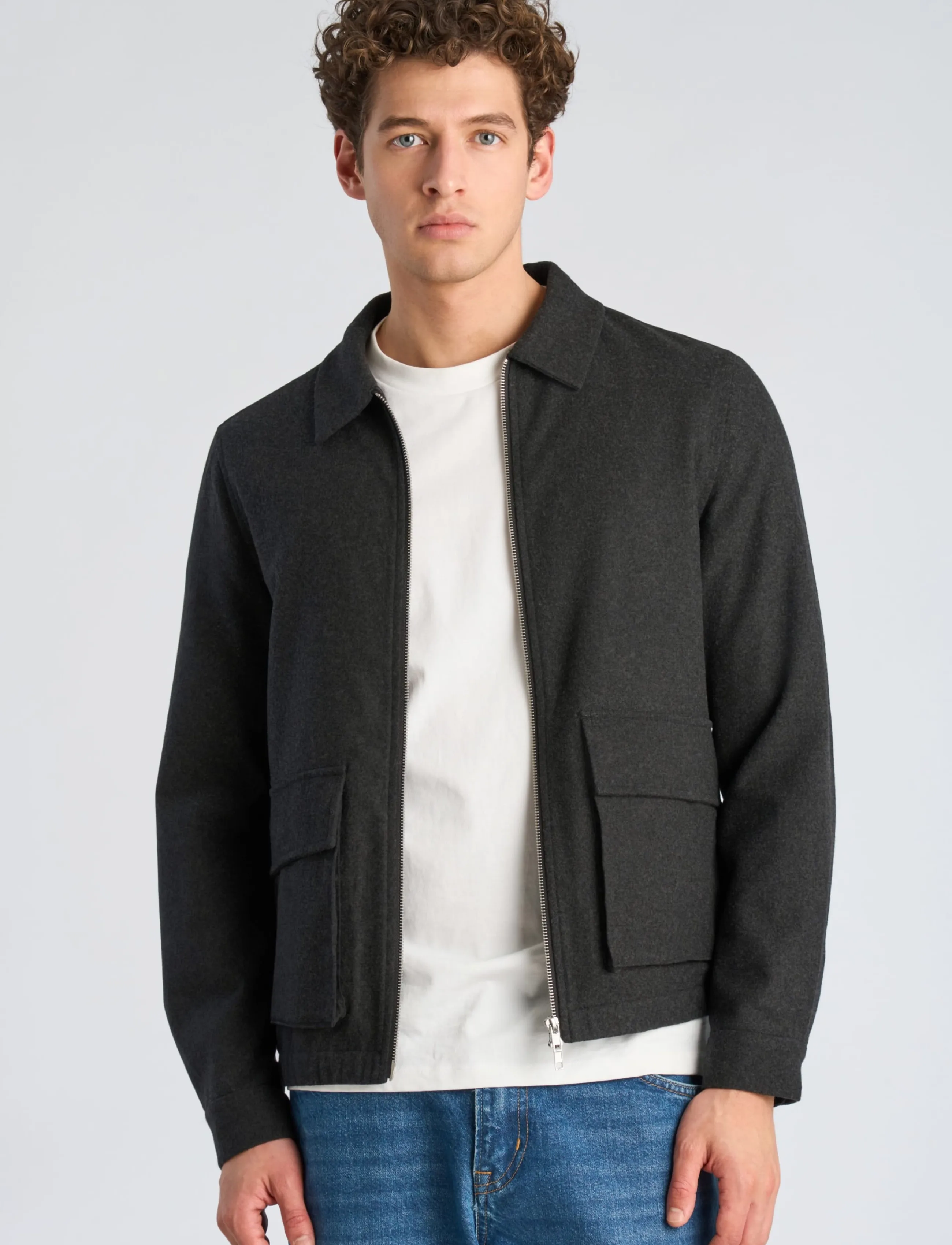 Lindbergh - Flannel wool blend cropped length o - jackets - black mel - 3