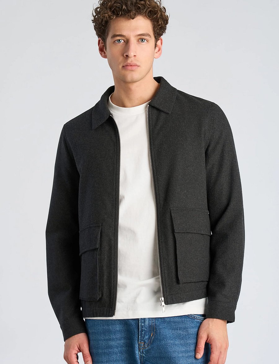 Lindbergh - Flannel wool blend cropped length o - jacken - black mel - 3
