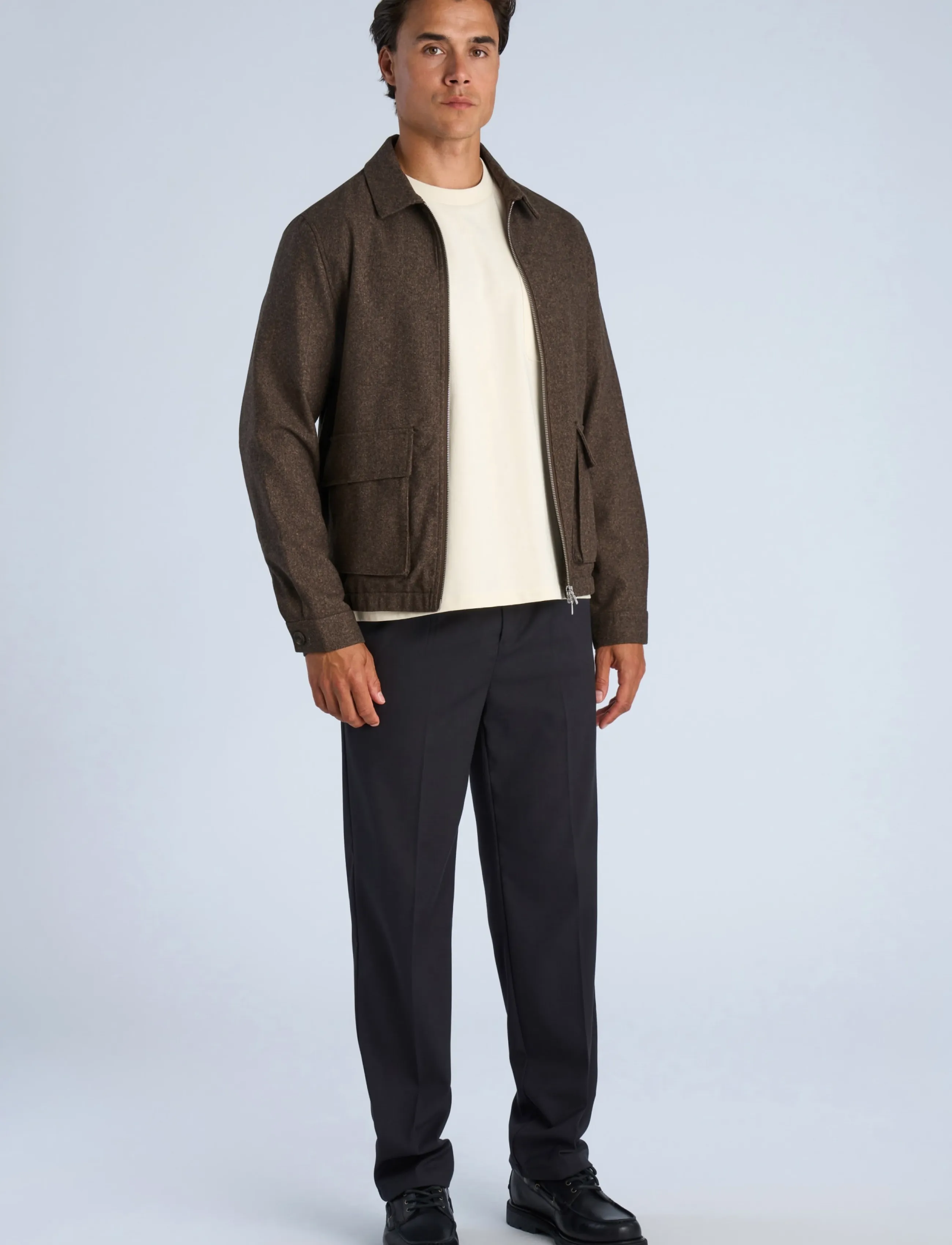 Lindbergh Flannel wool blend cropped length o - Jackets - BROWN MEL / brown