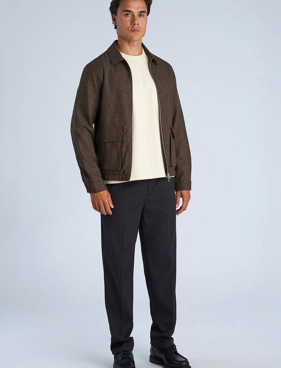 Lindbergh - Flannel wool blend cropped length o - jacken - brown mel - 0