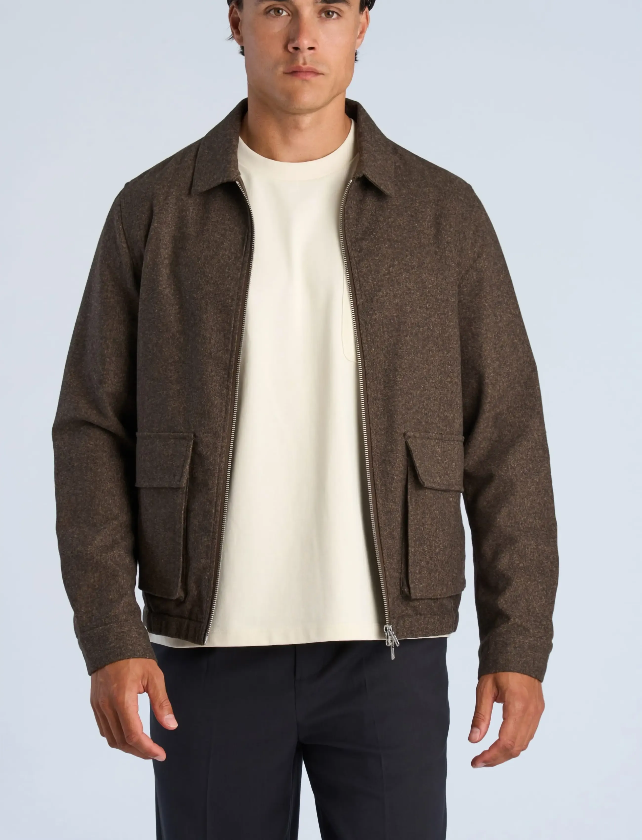 Lindbergh - Flannel wool blend cropped length o - jackets - brown mel - 3