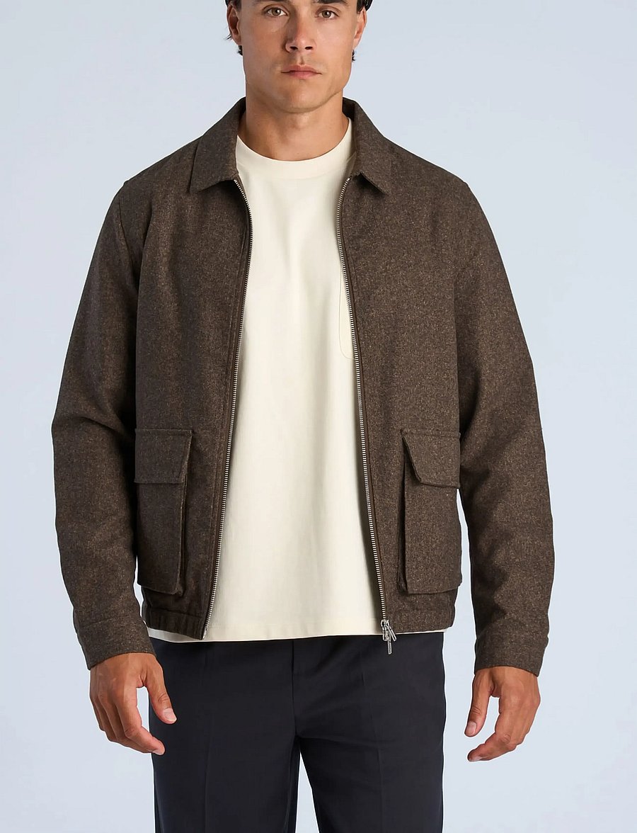 Lindbergh - Flannel wool blend cropped length o - jacken - brown mel - 3