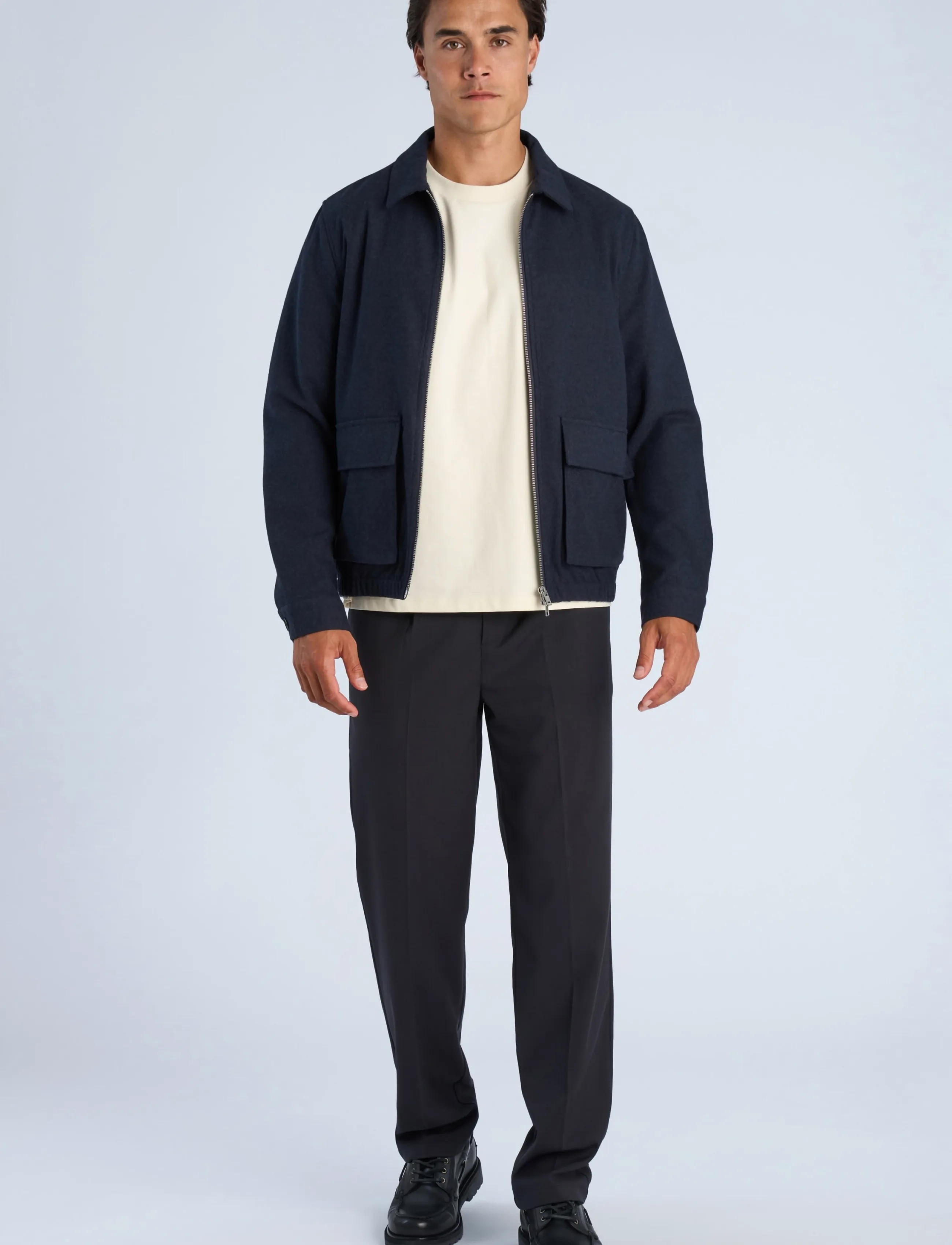 Lindbergh Flannel wool blend cropped length o - Jackets - DK BLUE MEL / navy
