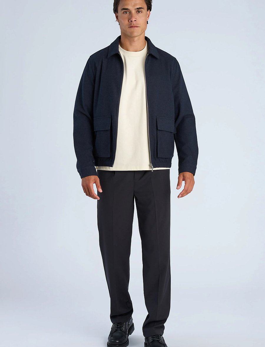 Lindbergh - Flannel wool blend cropped length o - jacken - dk blue mel - 0