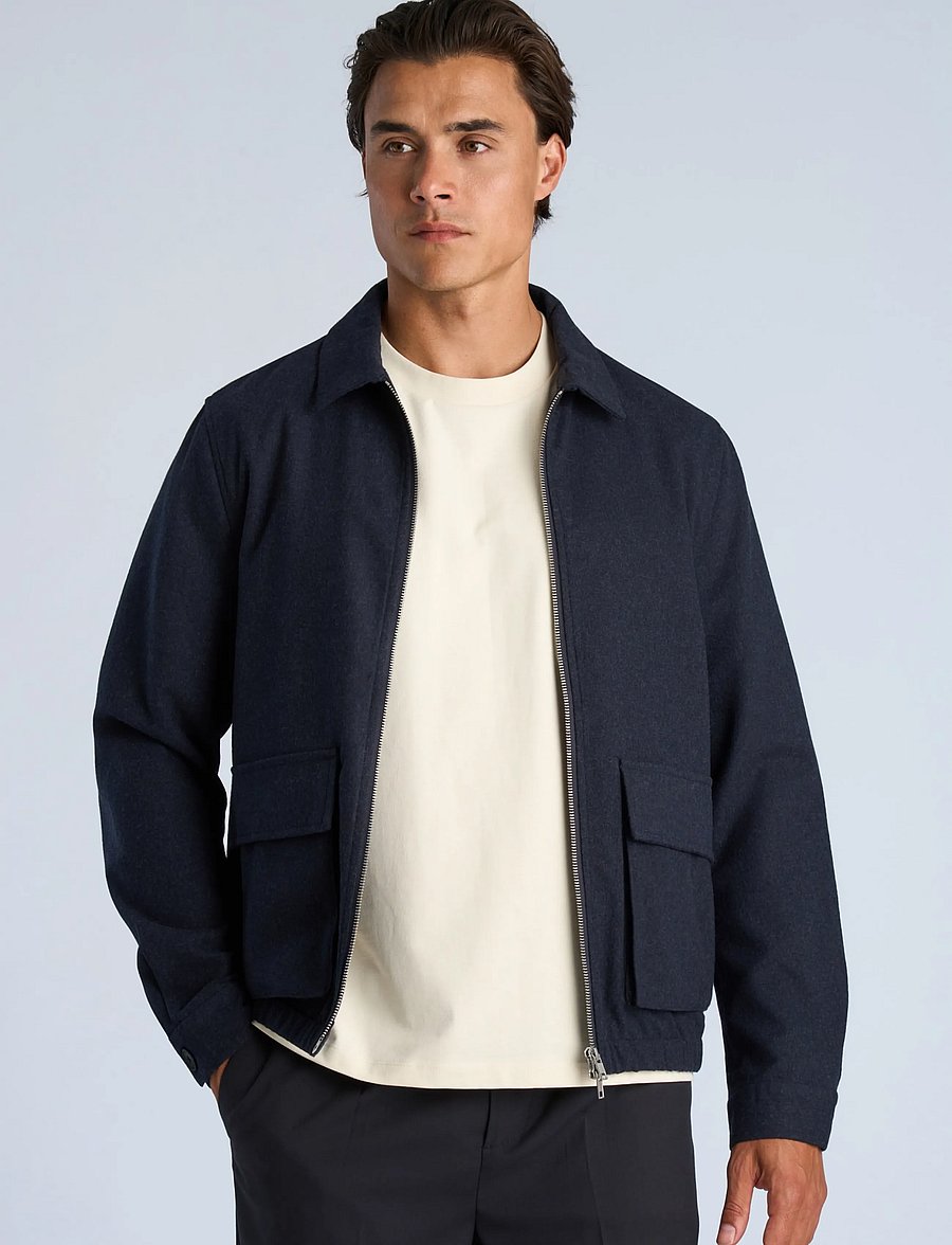 Lindbergh - Flannel wool blend cropped length o - jacken - dk blue mel - 3