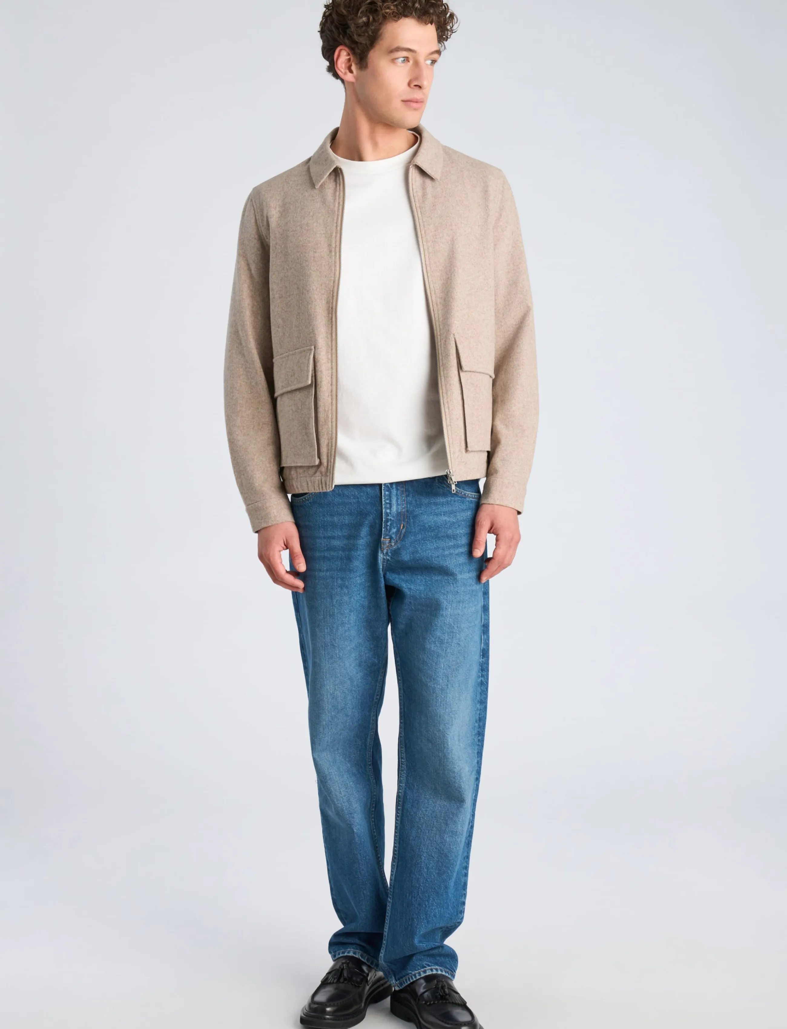 Lindbergh Flannel wool blend cropped length o - Jackets - DK SAND MEL / beige