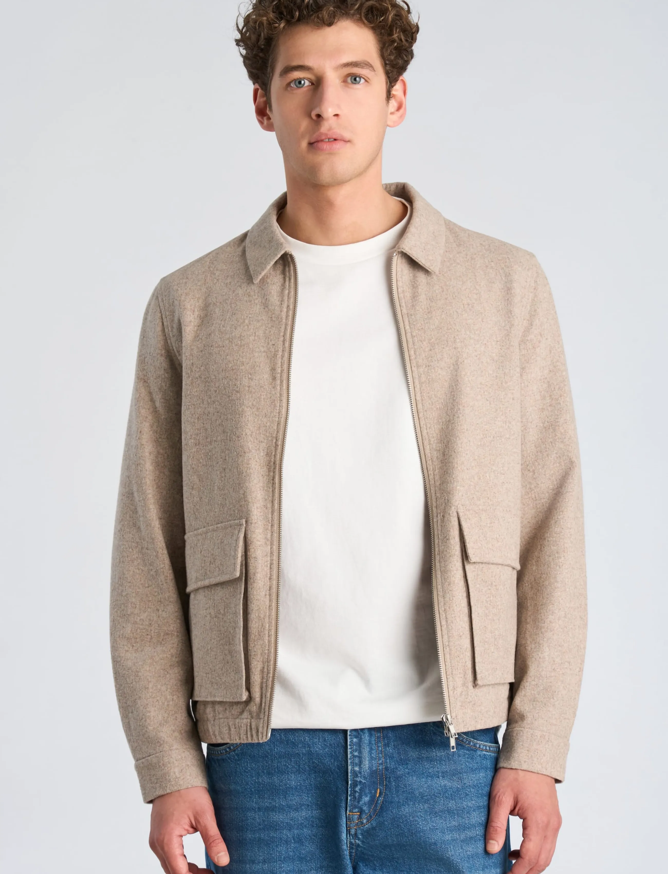 Lindbergh - Flannel wool blend cropped length o - jackets - dk sand mel - 3