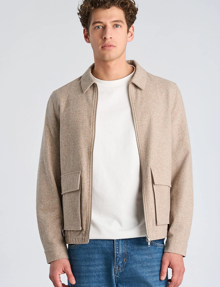 Lindbergh - Flannel wool blend cropped length o - jackets - dk sand mel - 3