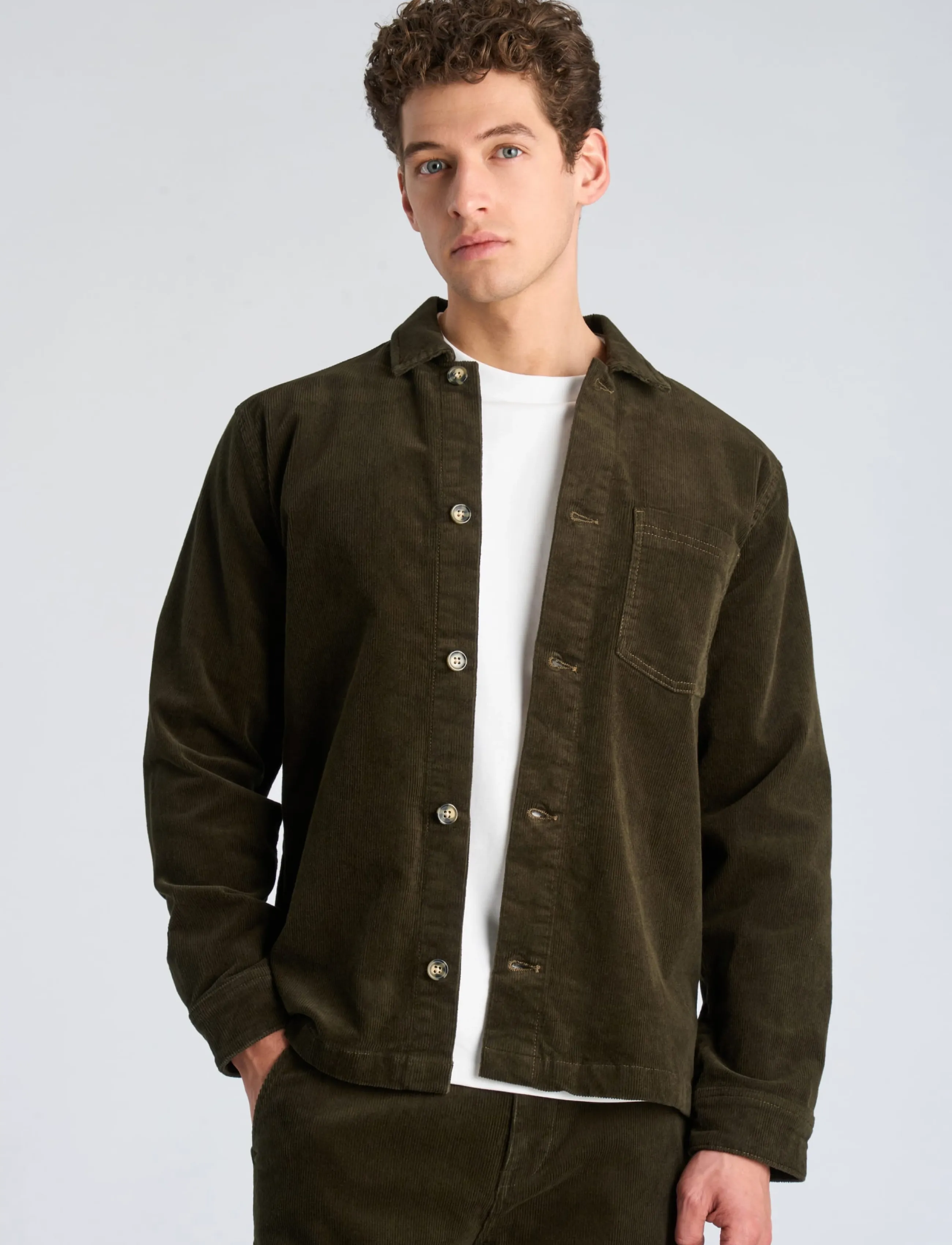 Lindbergh - Superflex corduroy overshirt - corduroy shirts - army - 3