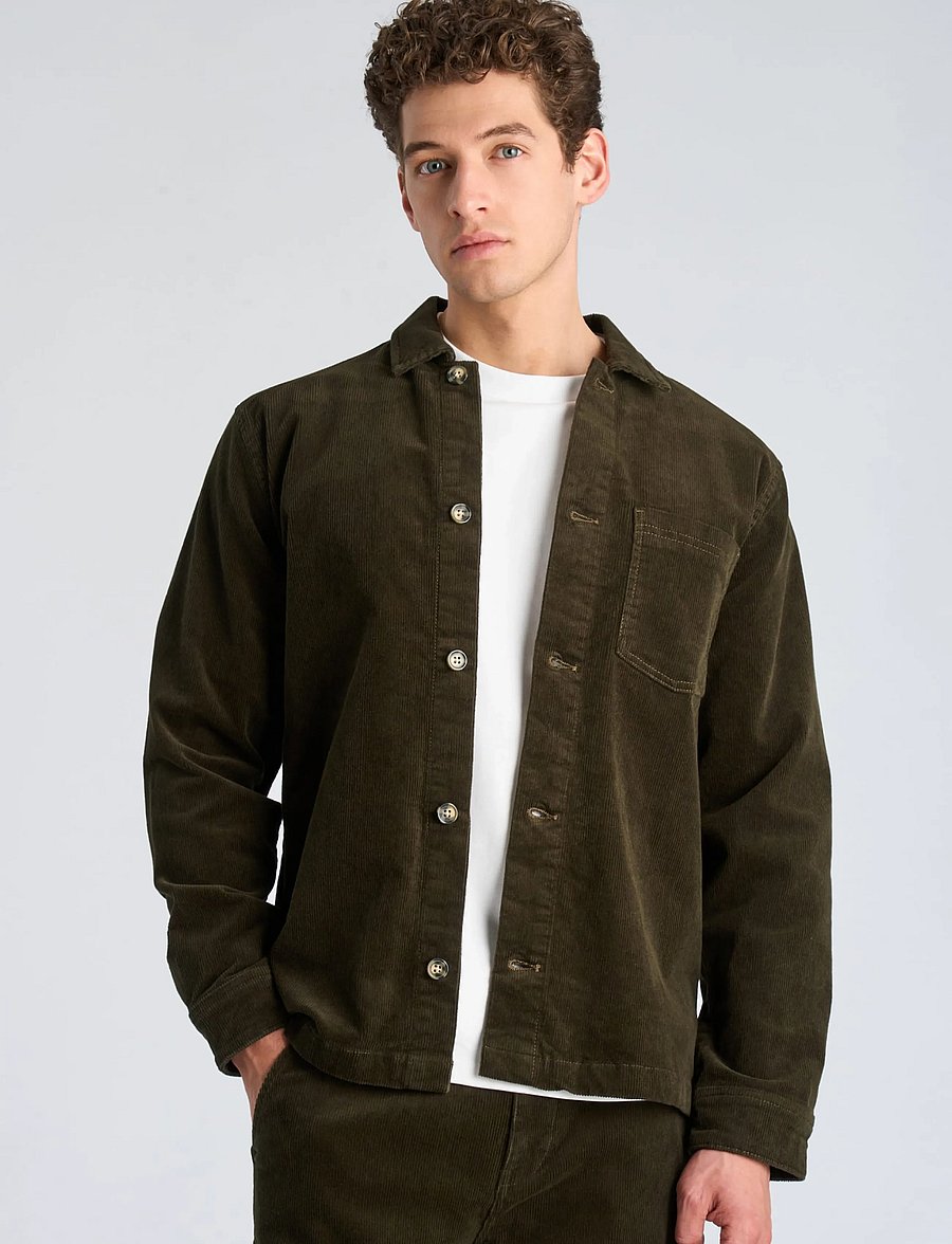 Lindbergh - Superflex corduroy overshirt - corduroy shirts - army - 3