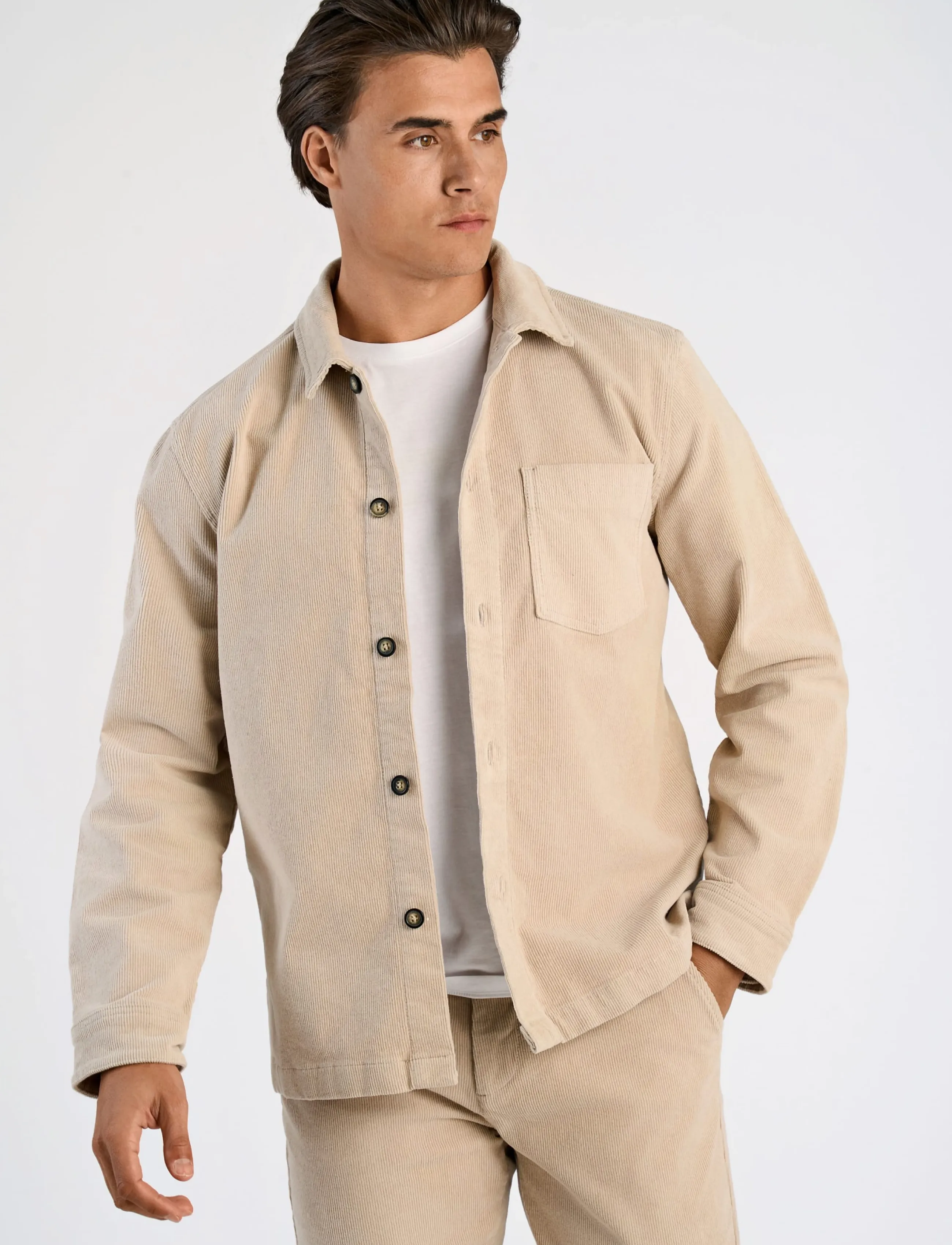 Lindbergh - Superflex corduroy overshirt - corduroy shirts - lt stone - 3