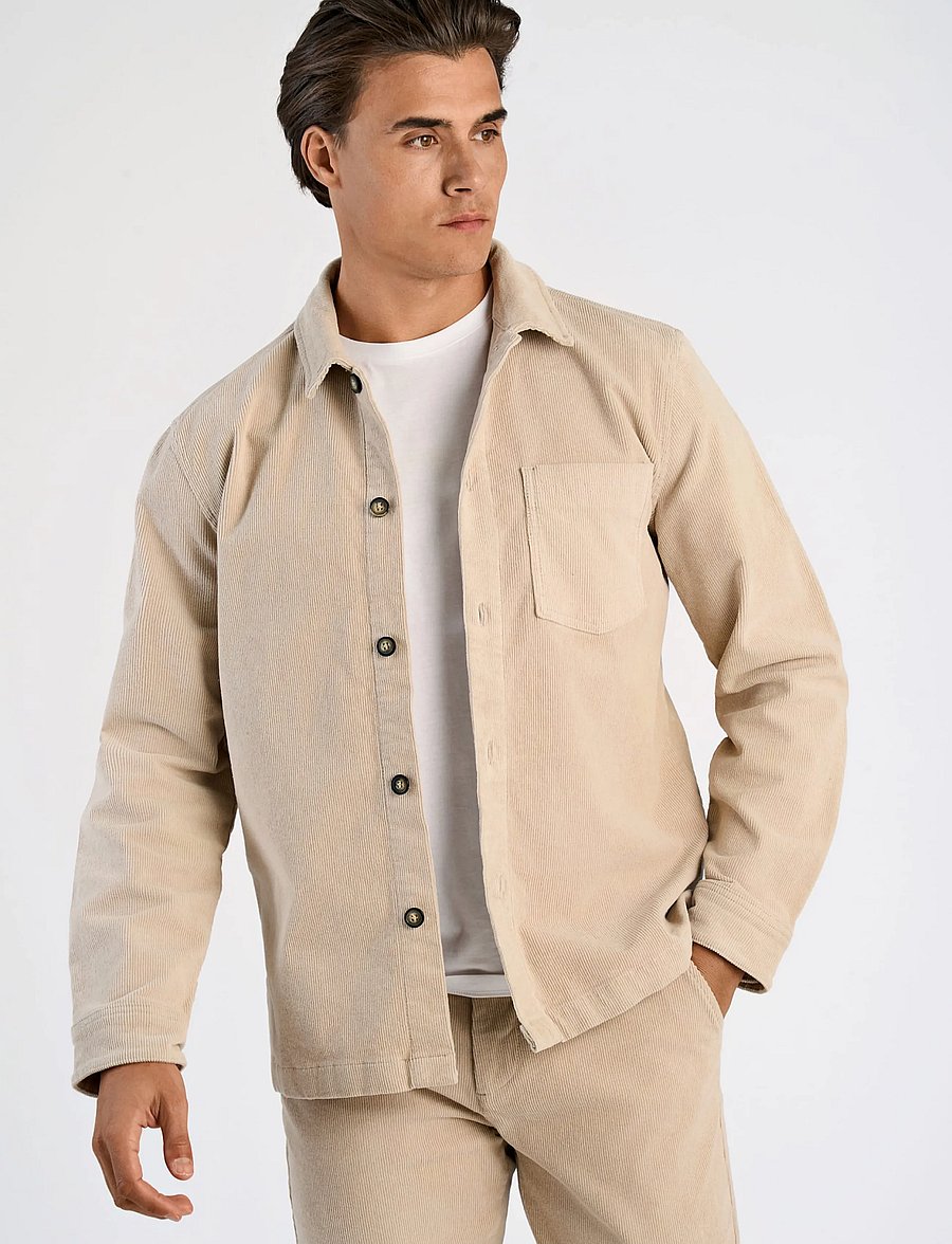 Lindbergh - Superflex corduroy overshirt - corduroy shirts - lt stone - 3