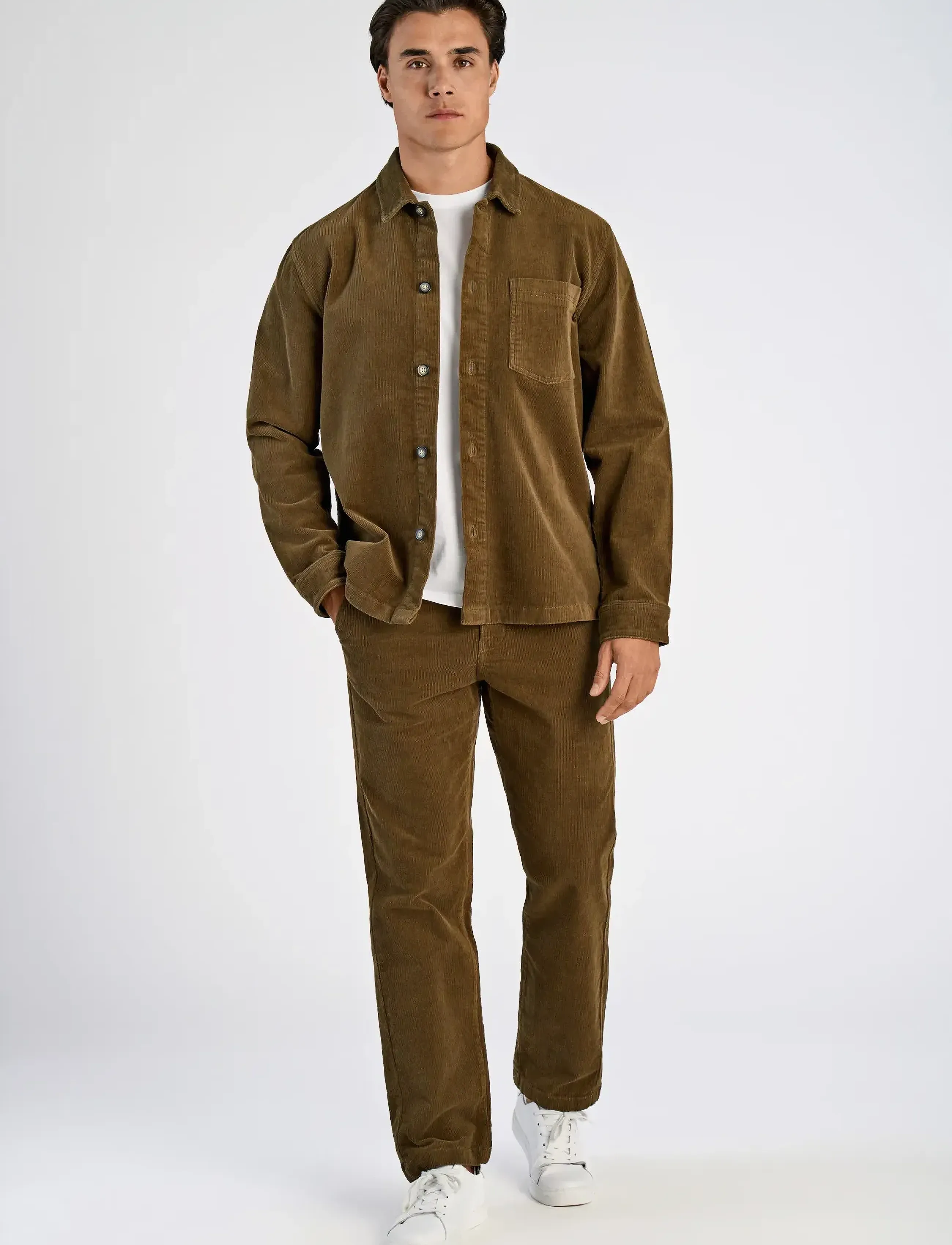 Lindbergh Superflex Corduroy Overshirt, M, Brown, Shirts > Corduroy Shirts, Herre