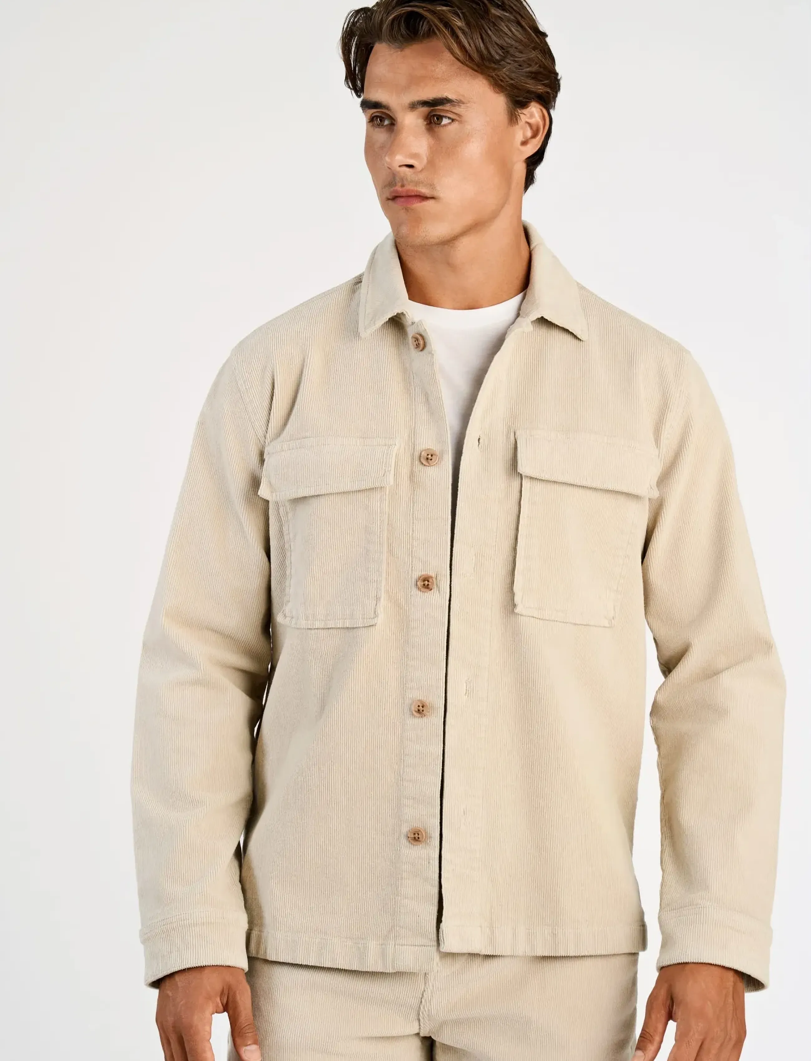 Lindbergh - Superflex corduroy overshirt - lt stone grey - 3
